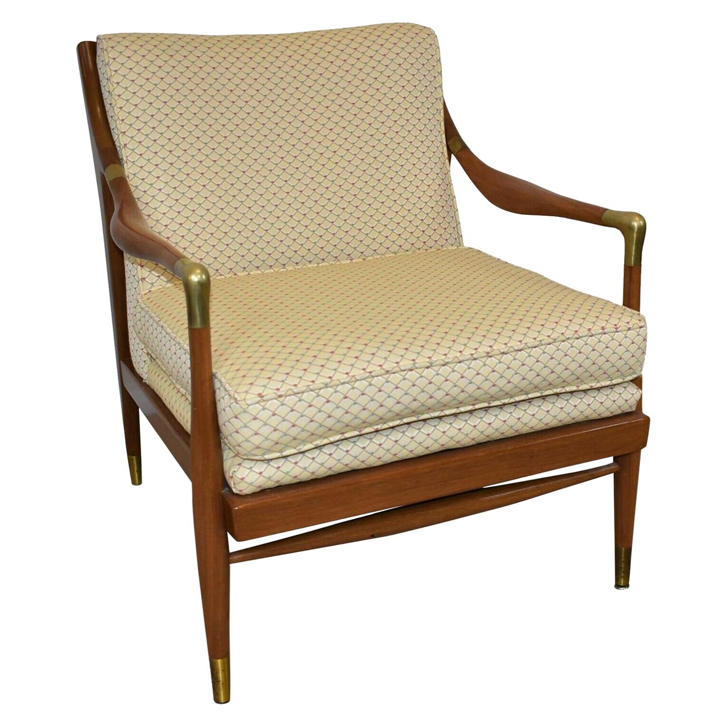 Sculpted Danish Brass Accented Lounge Chair Attributed To IB Kofod-Larsen, 1960s