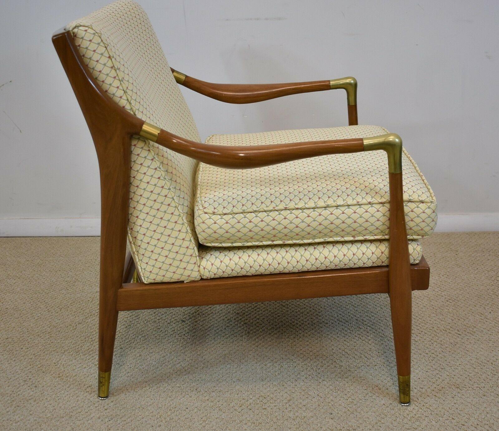 Sculpted Danish Brass Accented Lounge Chair Attributed To IB Kofod-Larsen, 1960s In Good Condition In Toledo, OH