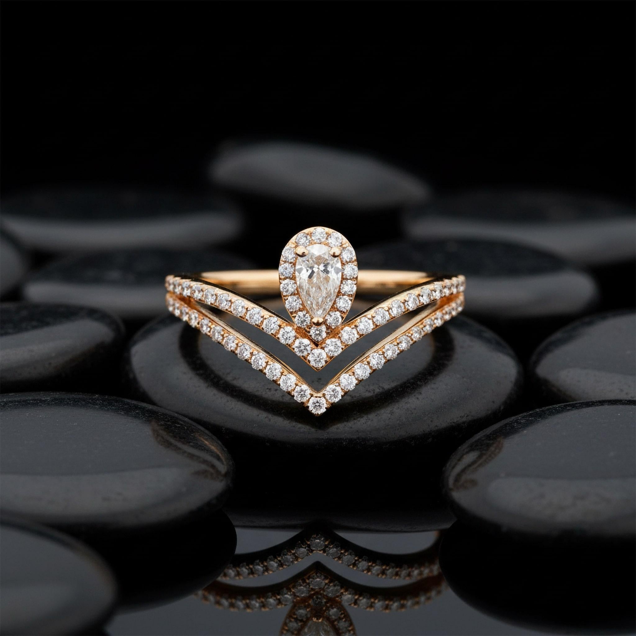 En vente :  Bague solitaire en or jaune 14K (ou 18k sur demande) à diamant sculpté 4