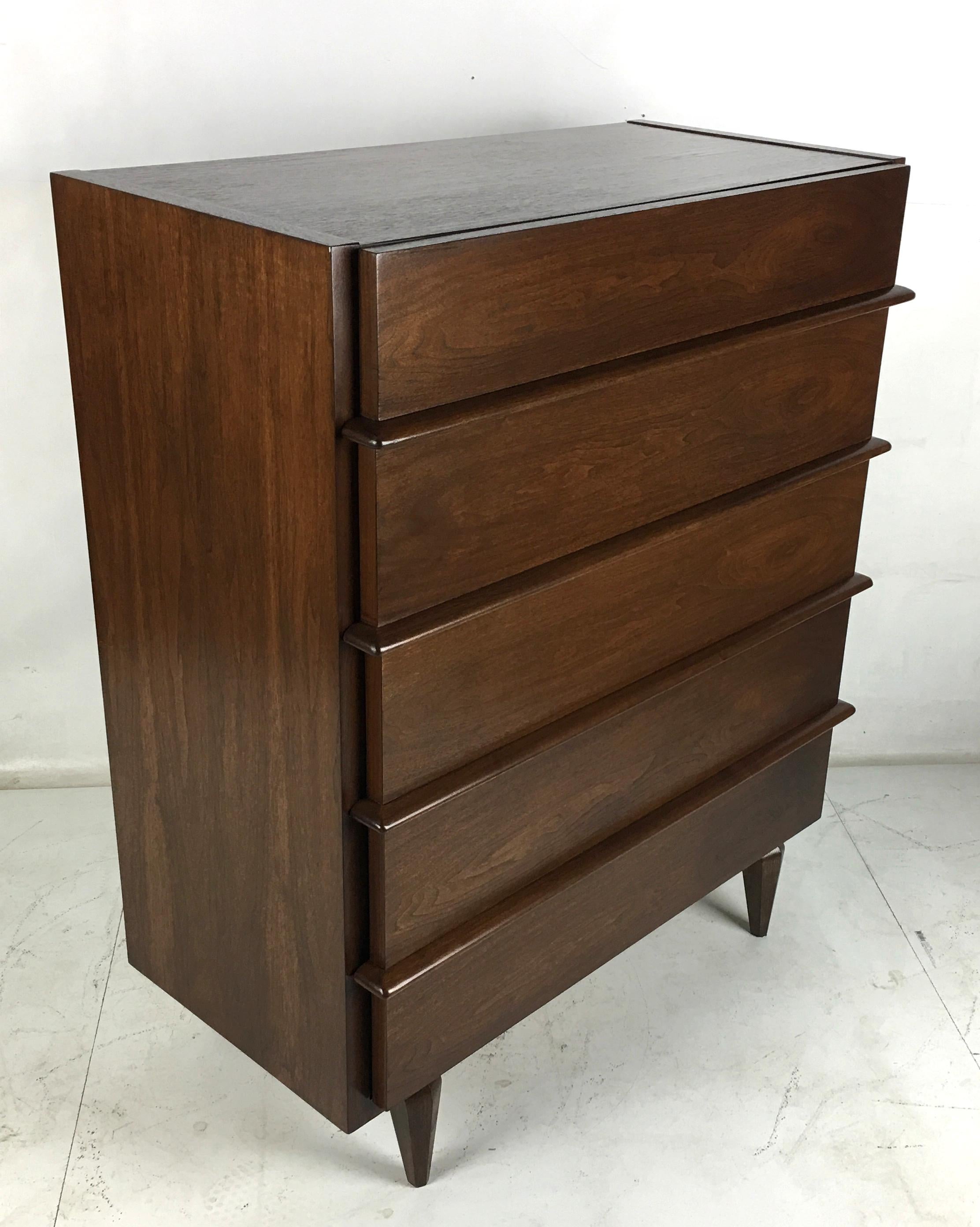 Mid-Century Modern Sculpted Dimensional Front Walnut Dresser by Merton Gershun