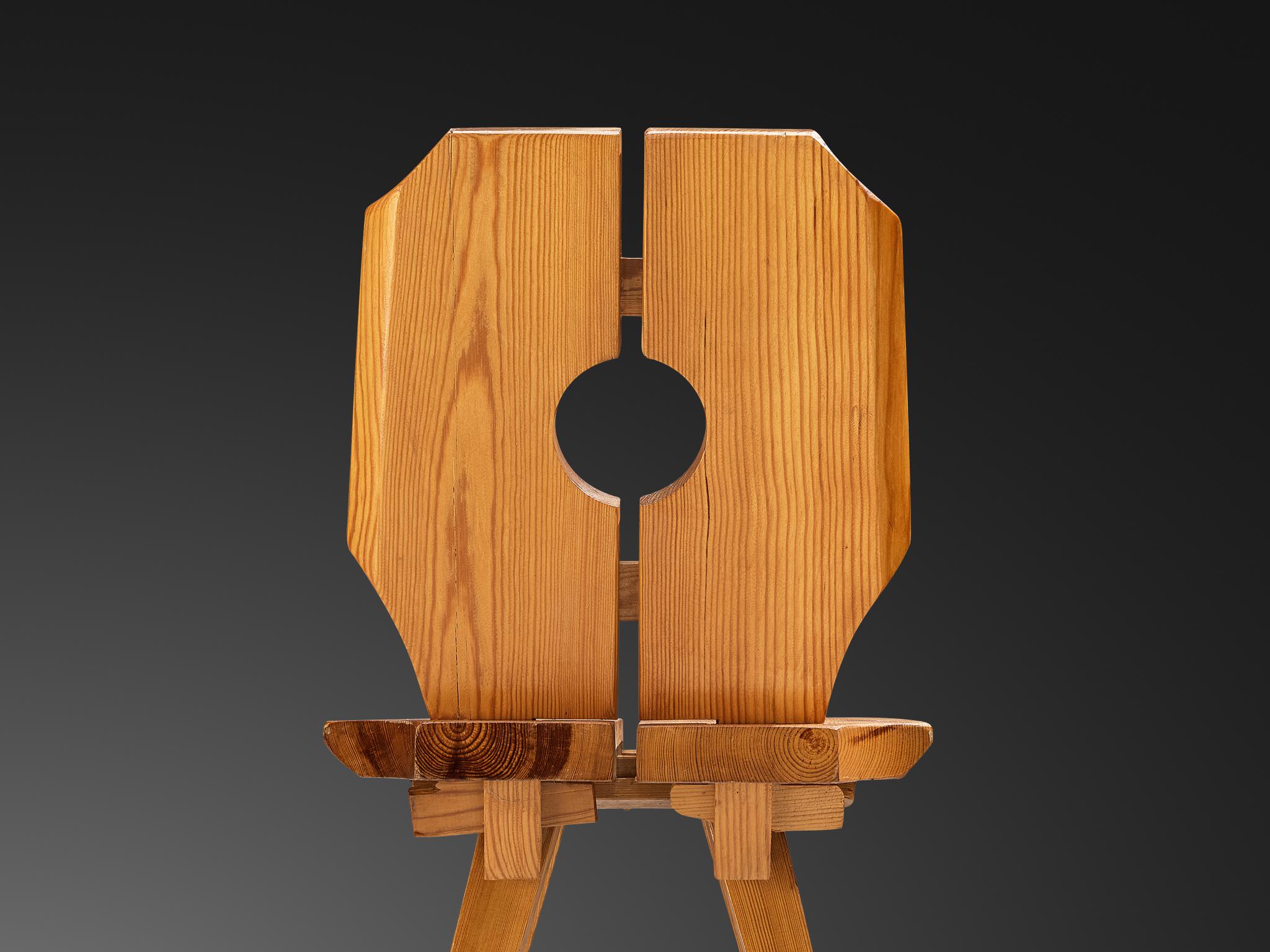 European Sculpted Dining Chair in Solid Pine For Sale