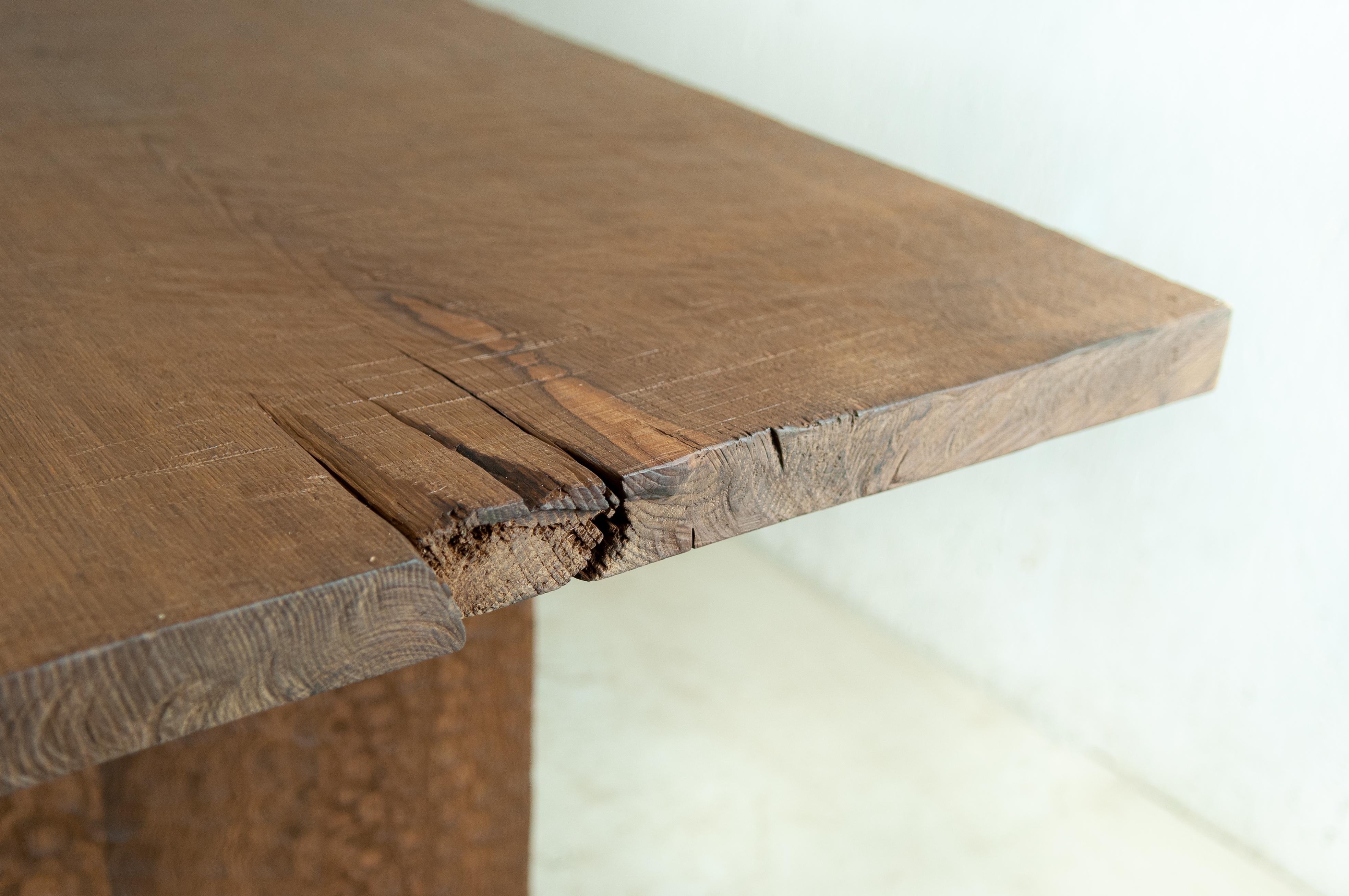 Brutalist Sculpted Dining Table 'Hammered' in Solid Oakwood 'Custom Size S' For Sale