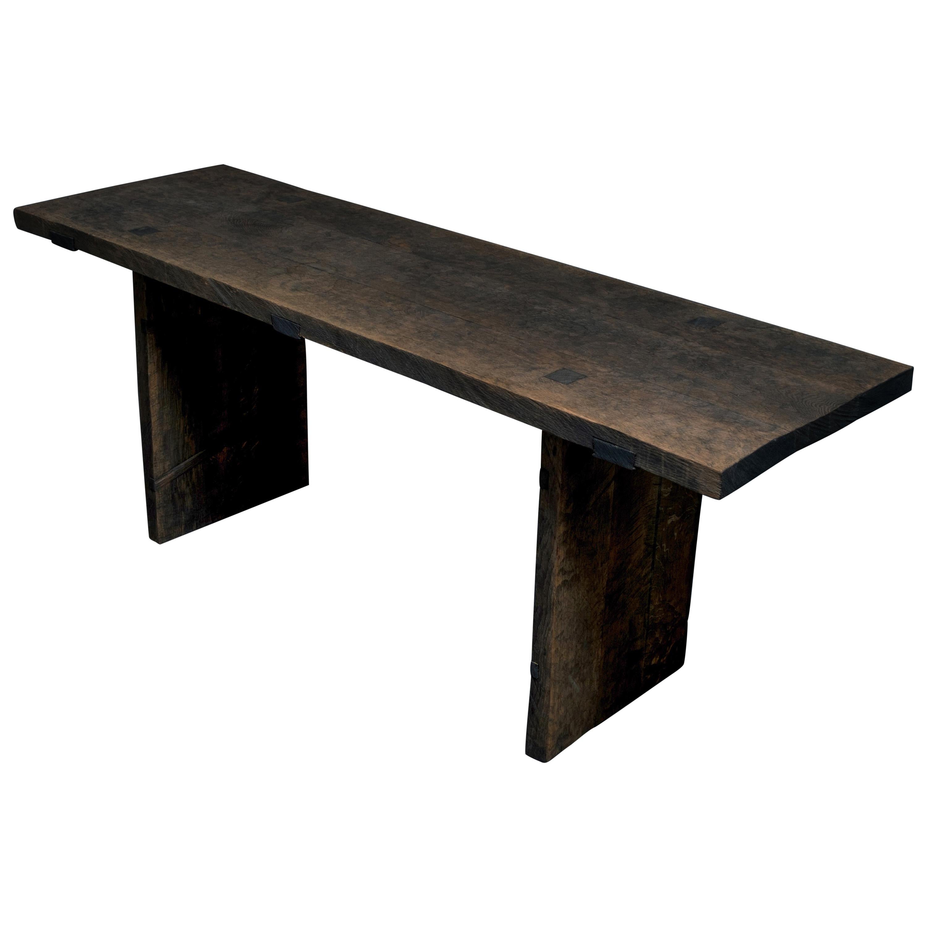 Sculpted Dining Table in Solid Oakwood 'Rustic Style', Custom Size
