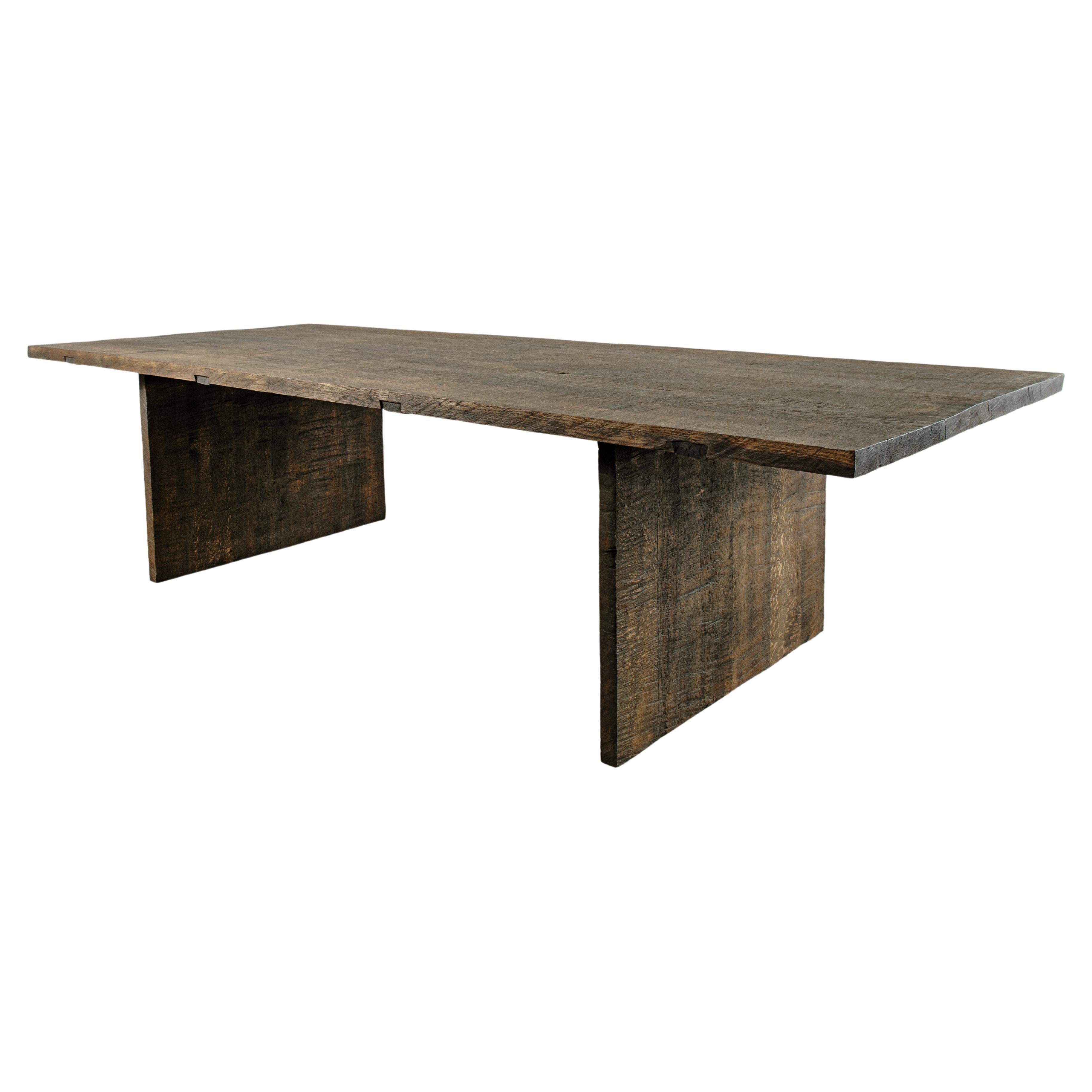Table de salle à manger sculptée « Simple Dark » en bois de chêne massif « Taille L »