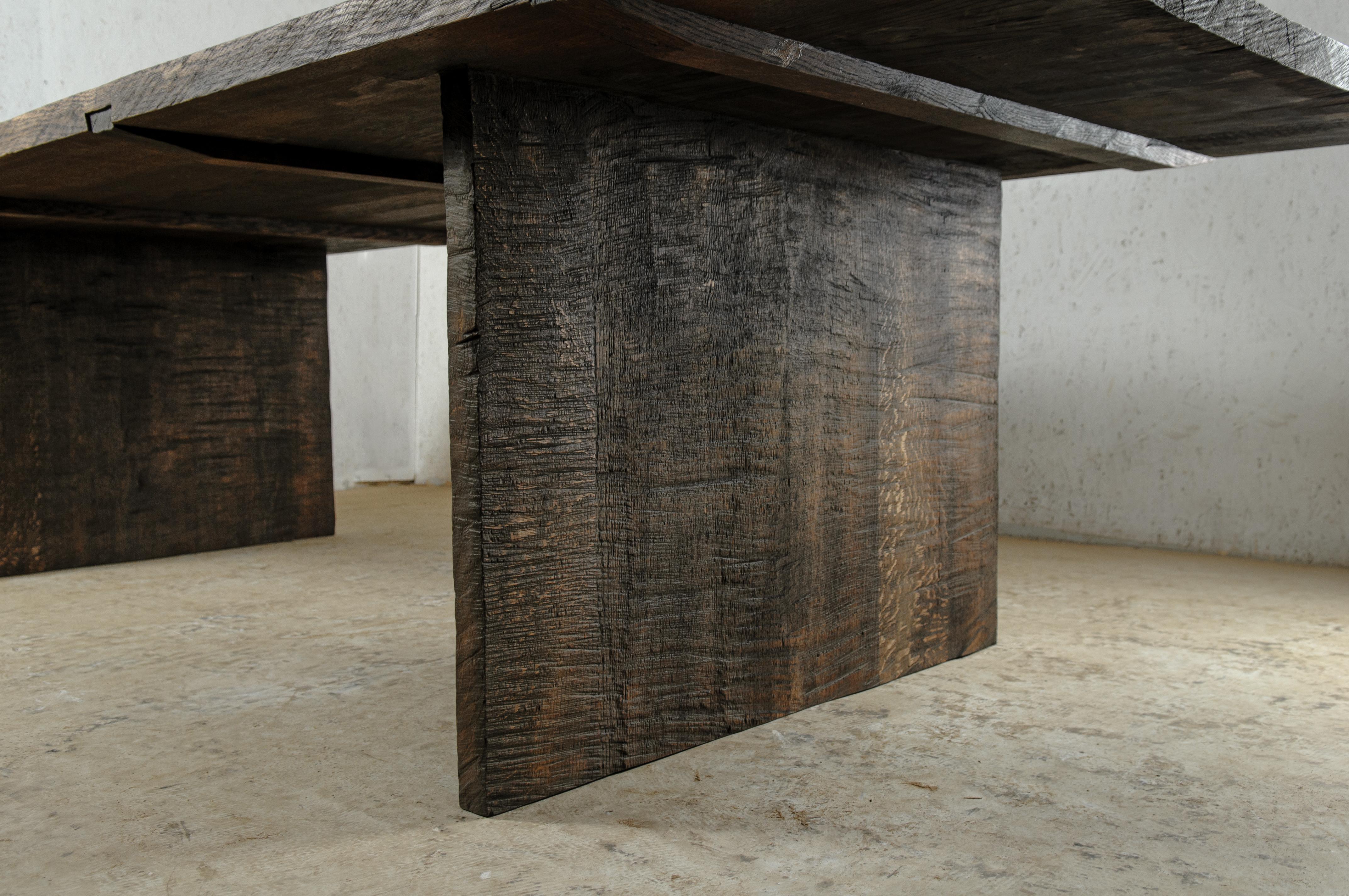 Brutalist Sculpted Dining Table 'Simple Dark' in Solid Oakwood 'Custom Size M' For Sale