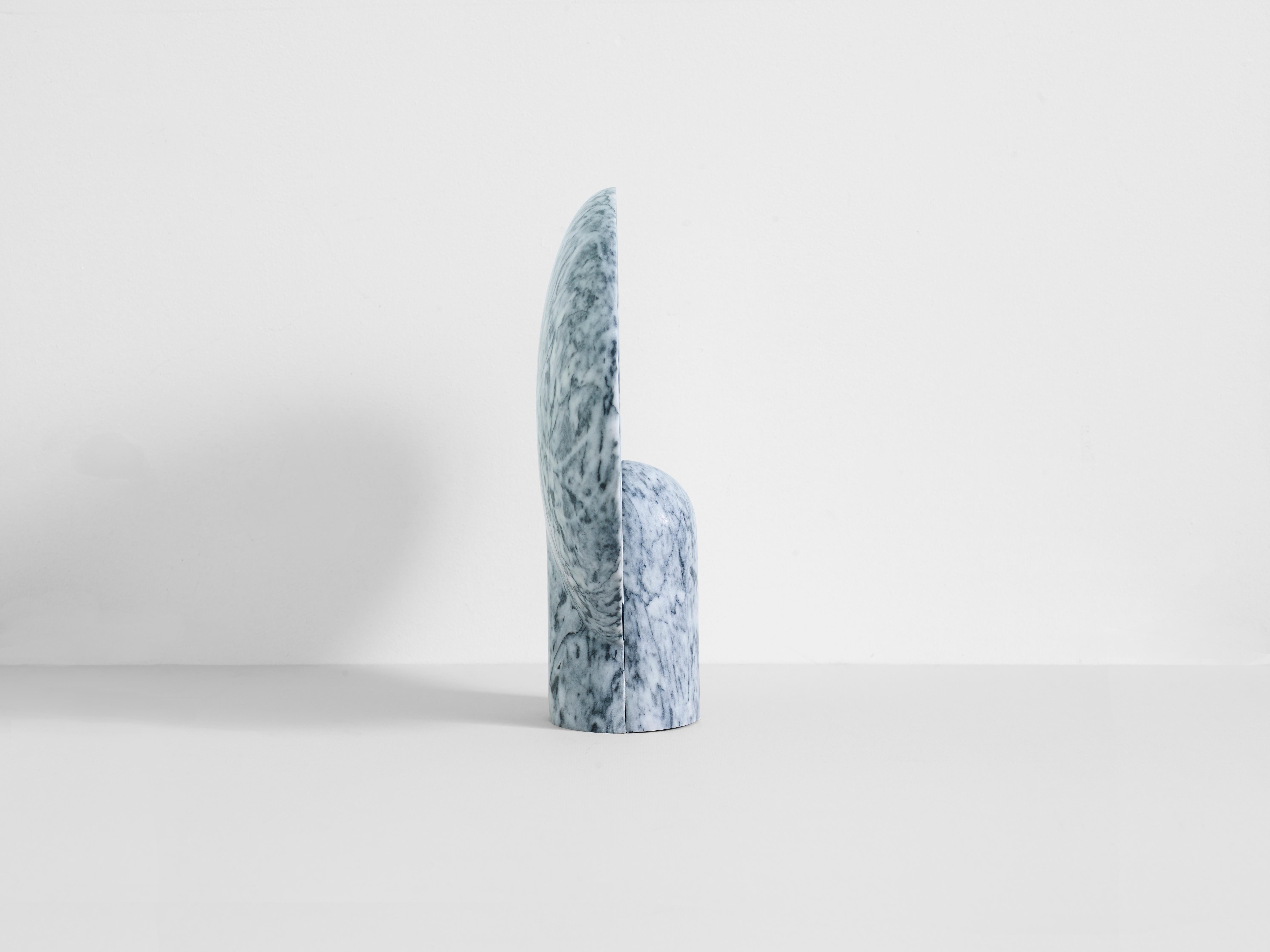 Duoro Surface Sconce by Henry Wilson
Dimensions: W 30 x D 11 x H 35 cm
Materials: Duoro Marble

This sculptural item is handmade in Sydney Australia.

The surface sconce in clear Gris Duoro marble is an ambient, sculptural light carved in two halves
