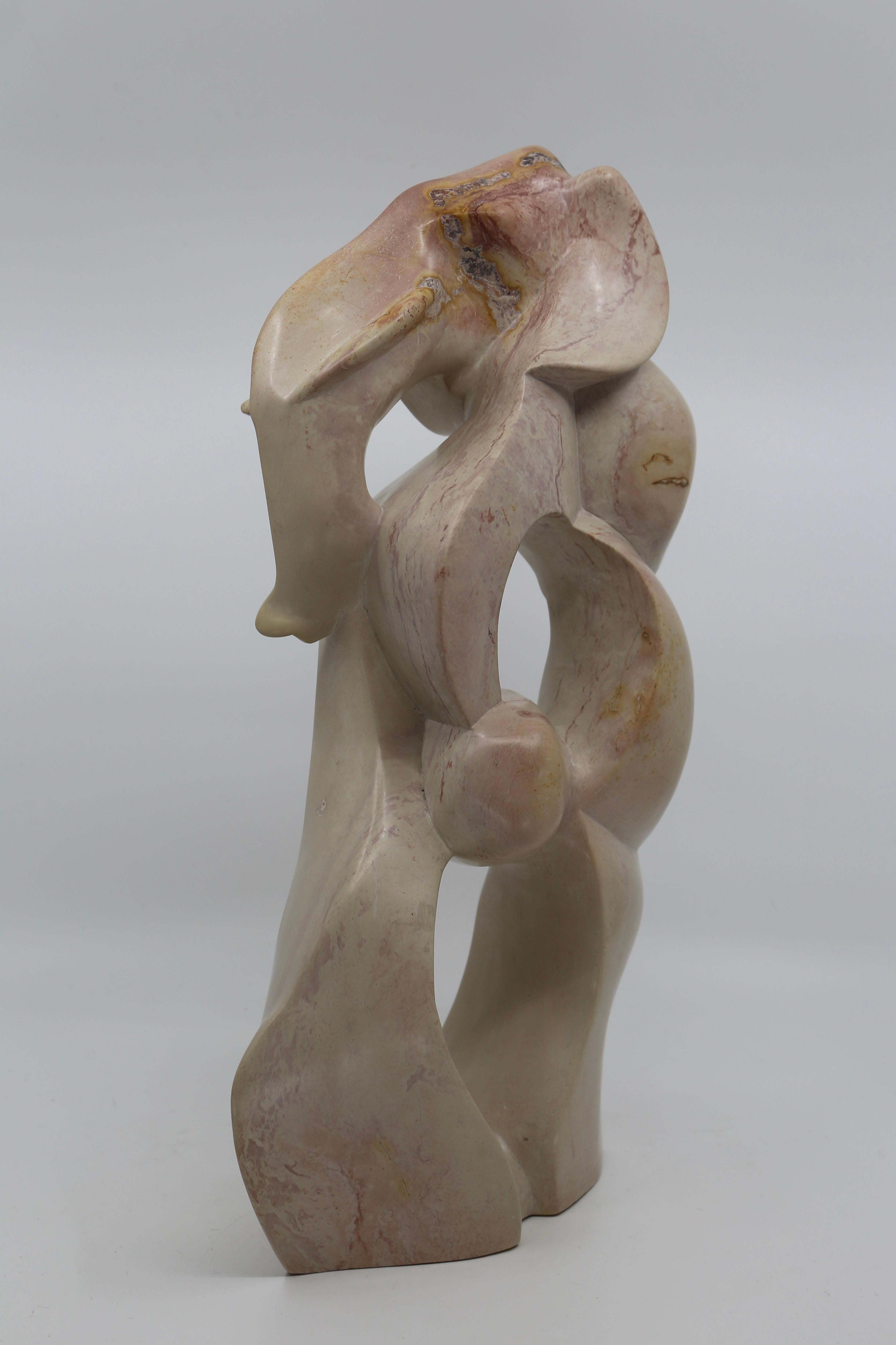 Mid-Century Modern Sculpted Elephant in Polished Pink and Beige Marble For Sale
