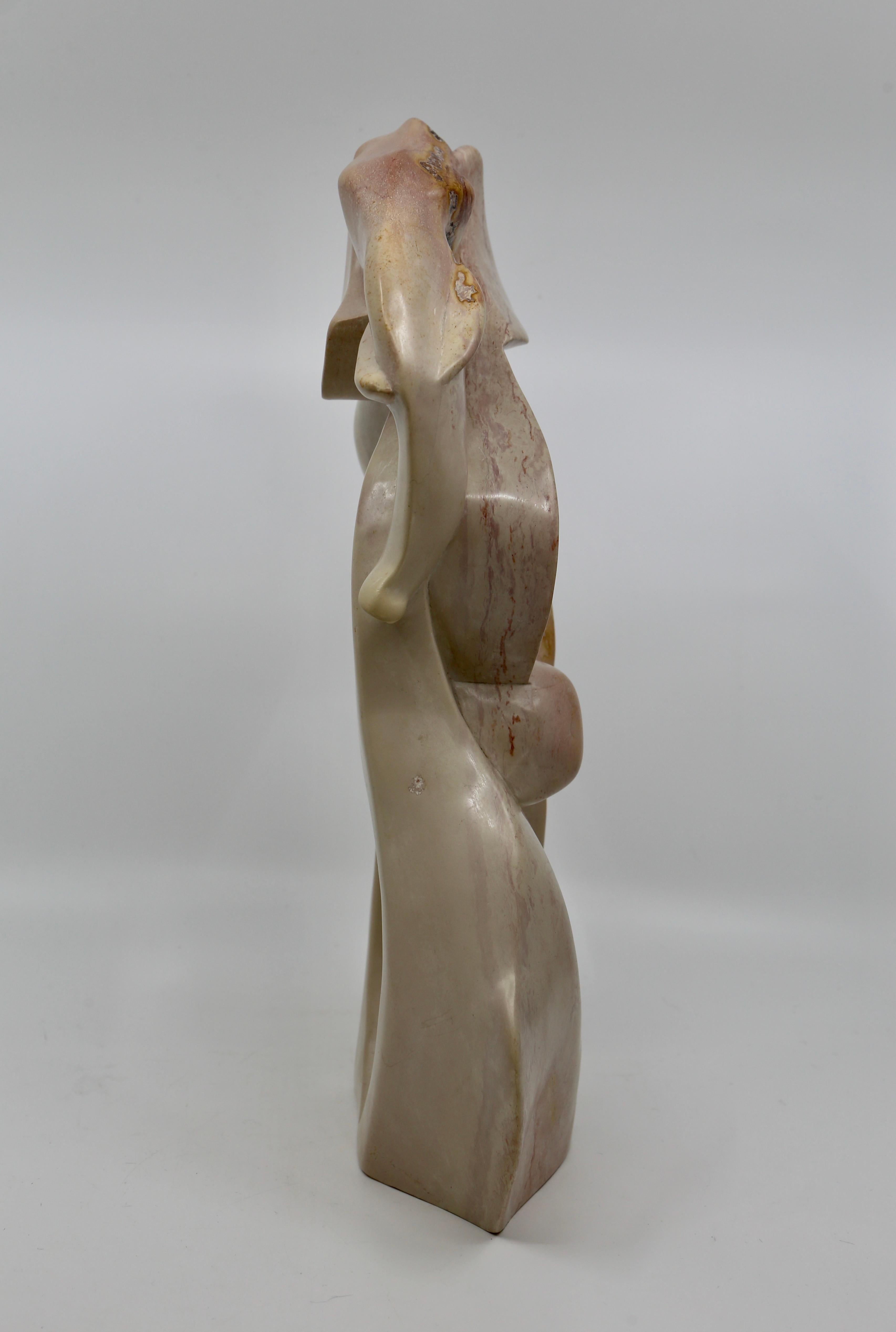 European Sculpted Elephant in Polished Pink and Beige Marble For Sale