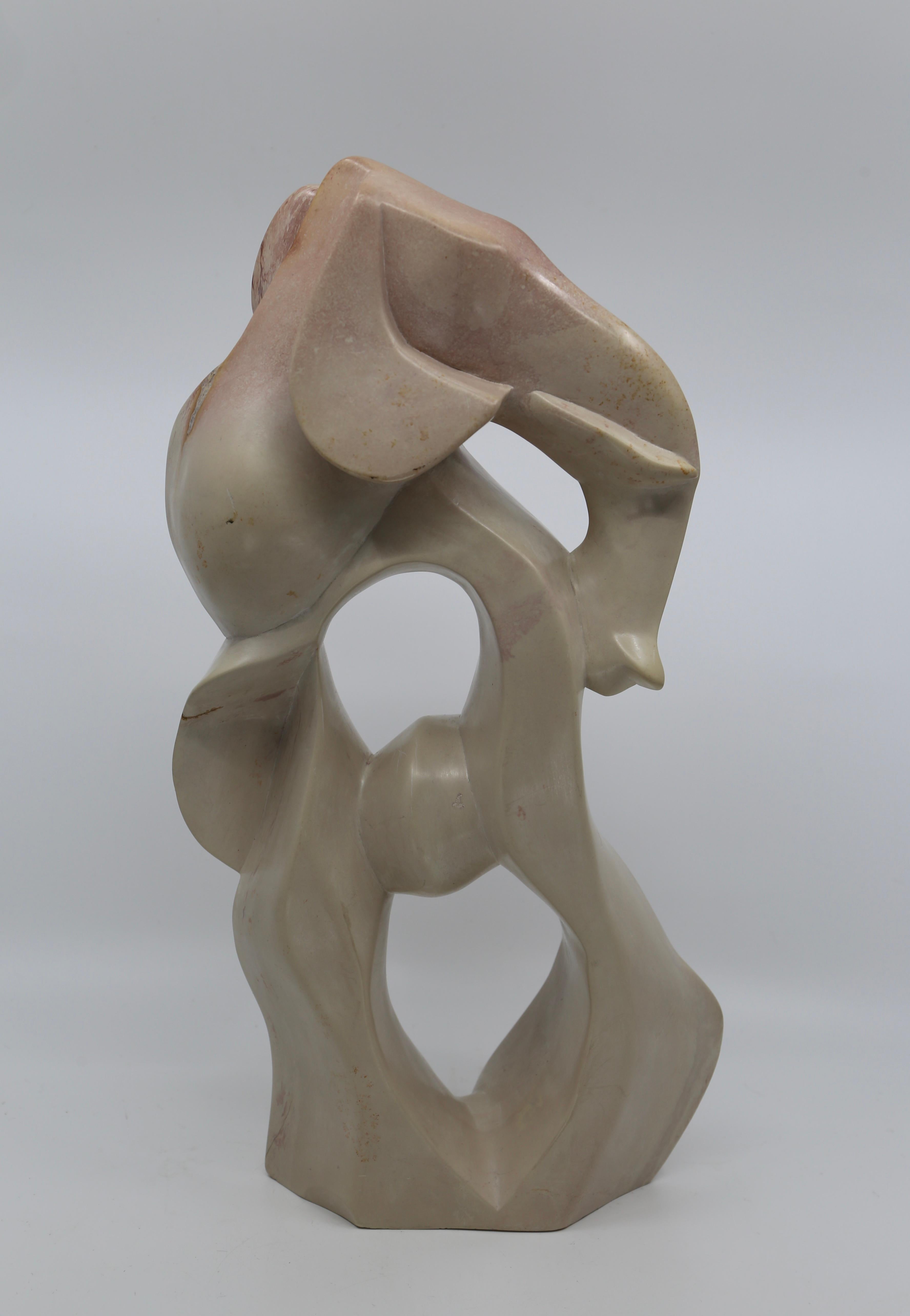 Hand-Crafted Sculpted Elephant in Polished Pink and Beige Marble For Sale
