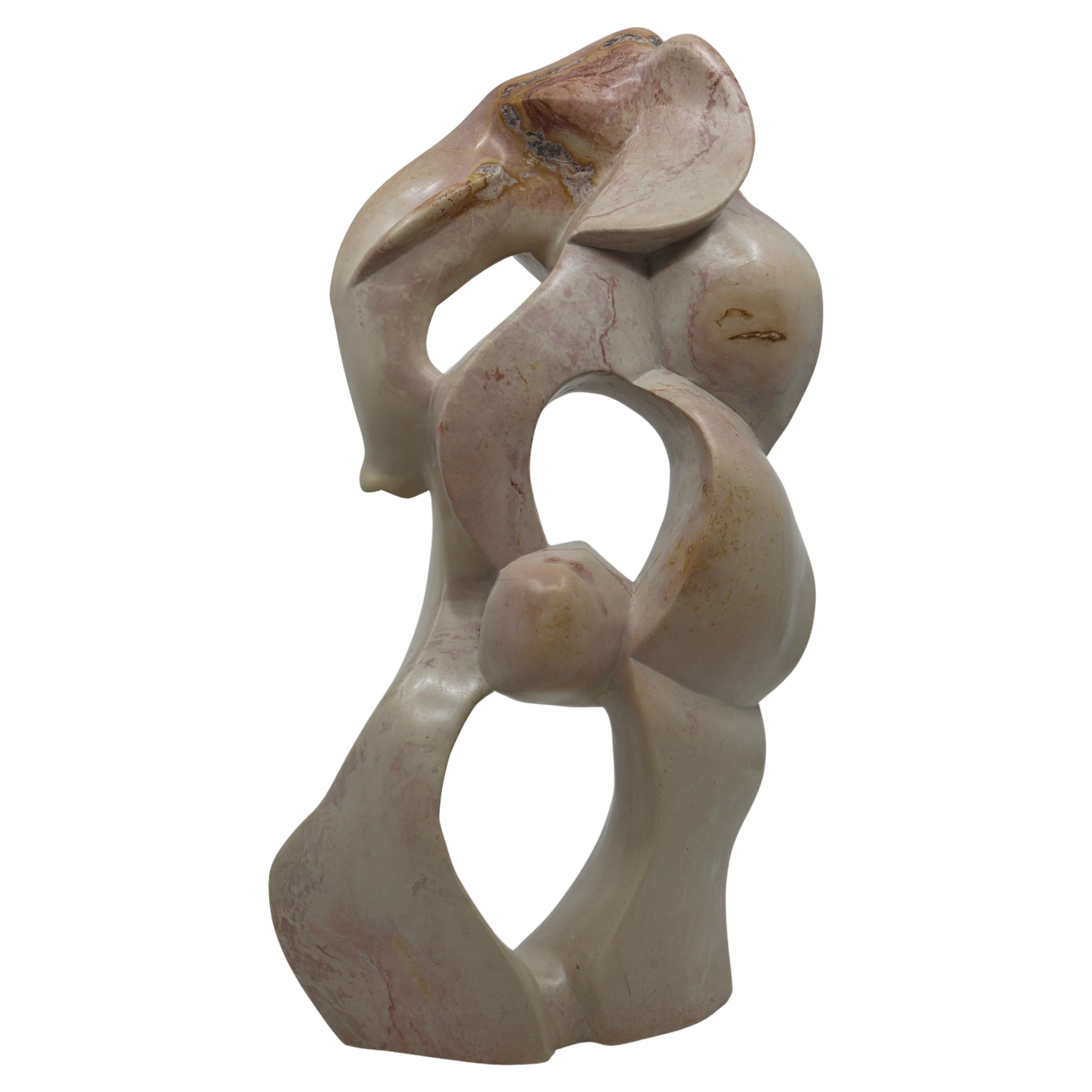 Sculpted Elephant in Polished Pink and Beige Marble For Sale