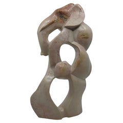 Sculpted Elephant in Polished Pink and Beige Marble