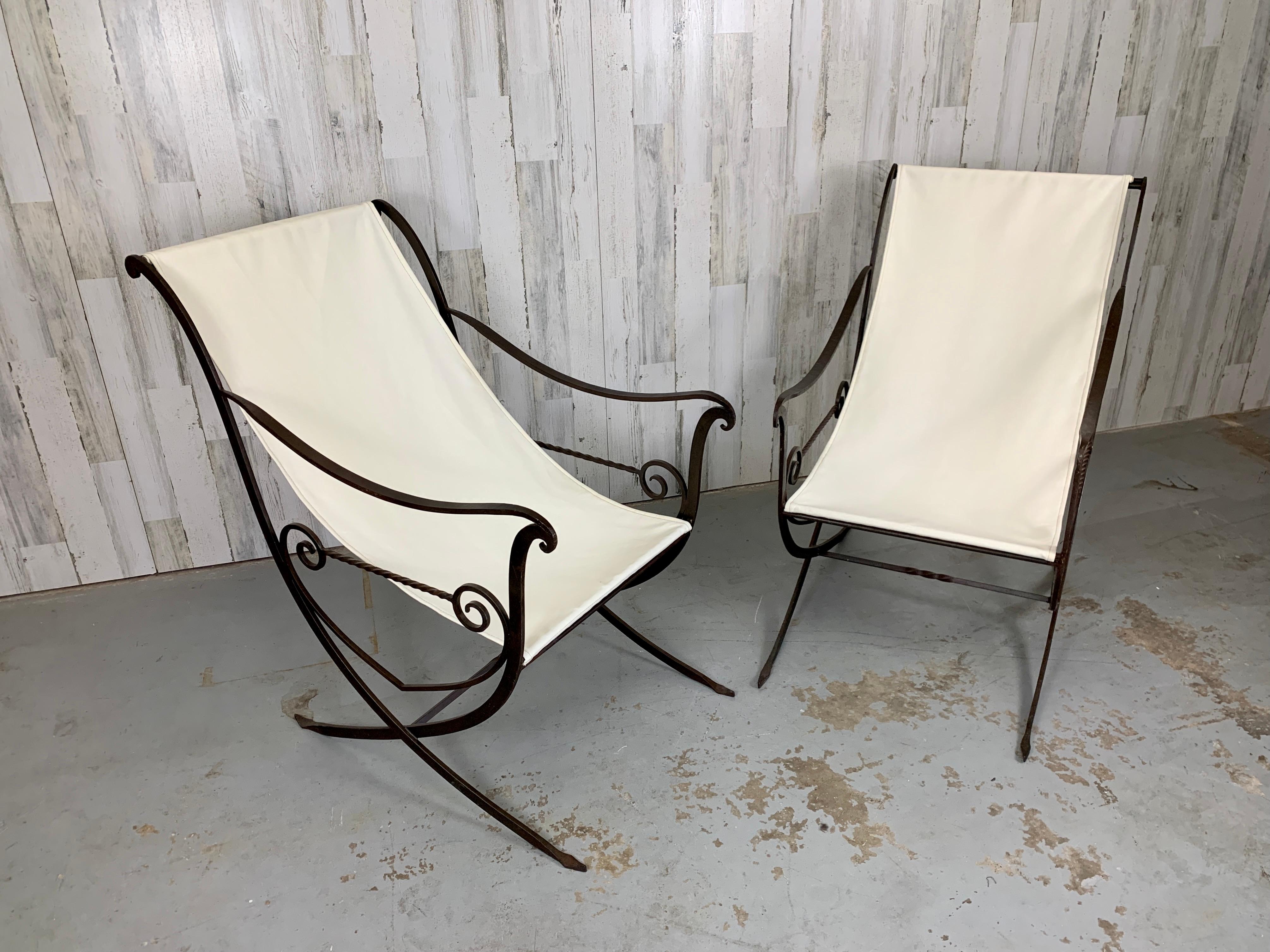 Sculpted Forged Iron Sling Chairs, 1940's 2