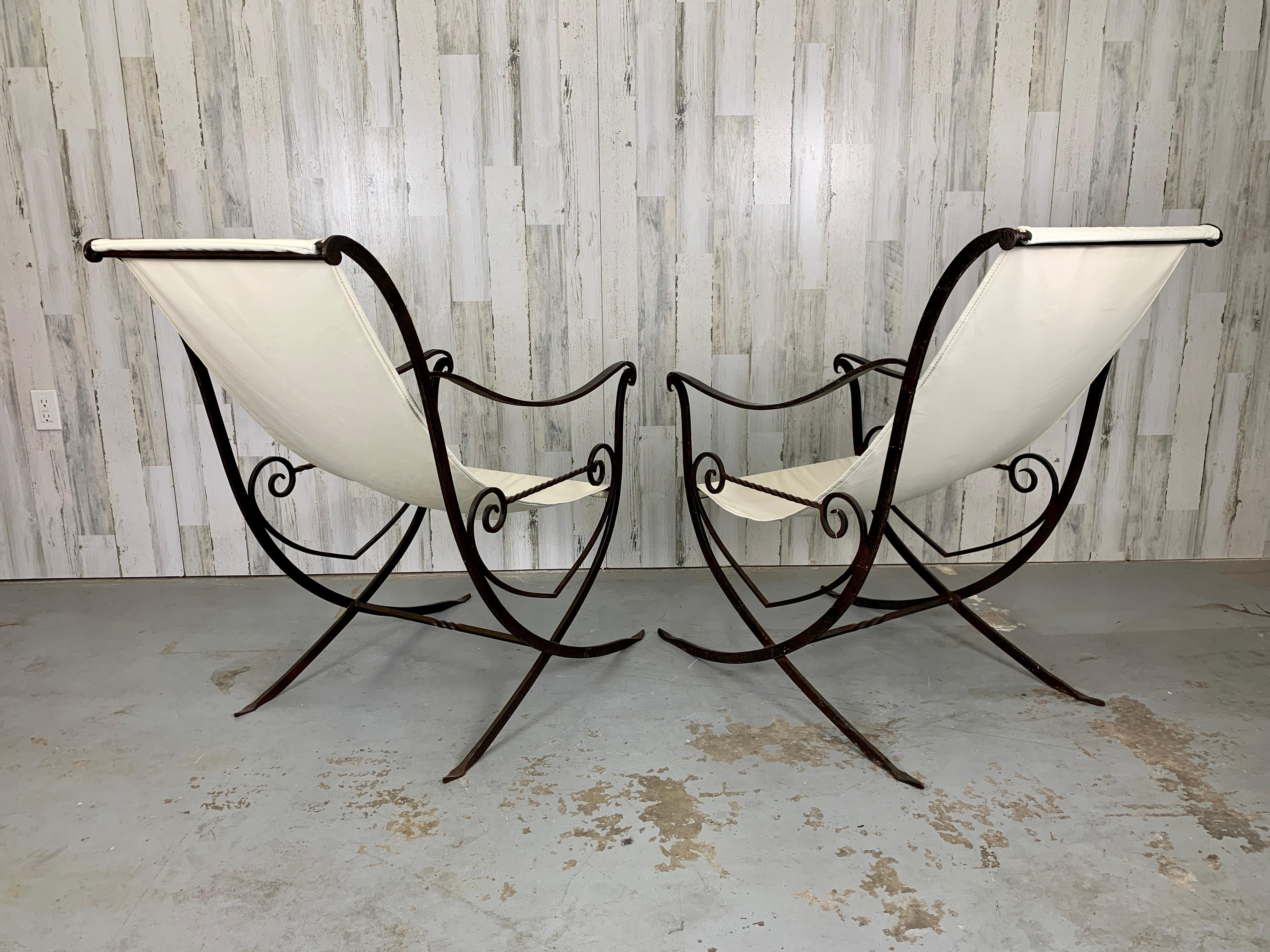 Sculpted Forged Iron Sling Chairs, 1940's For Sale 7