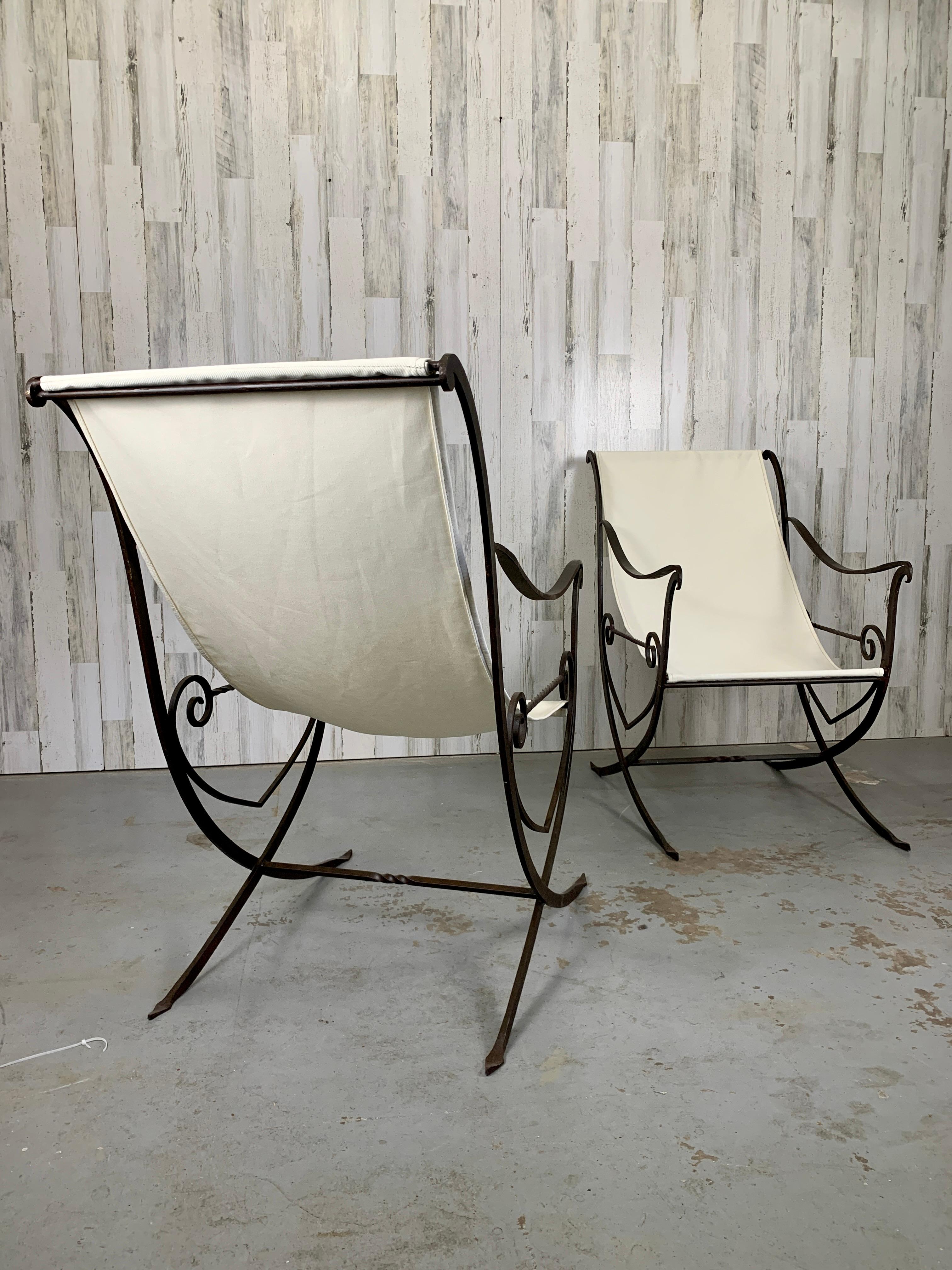 Sculpted Forged Iron Sling Chairs, 1940's For Sale 8