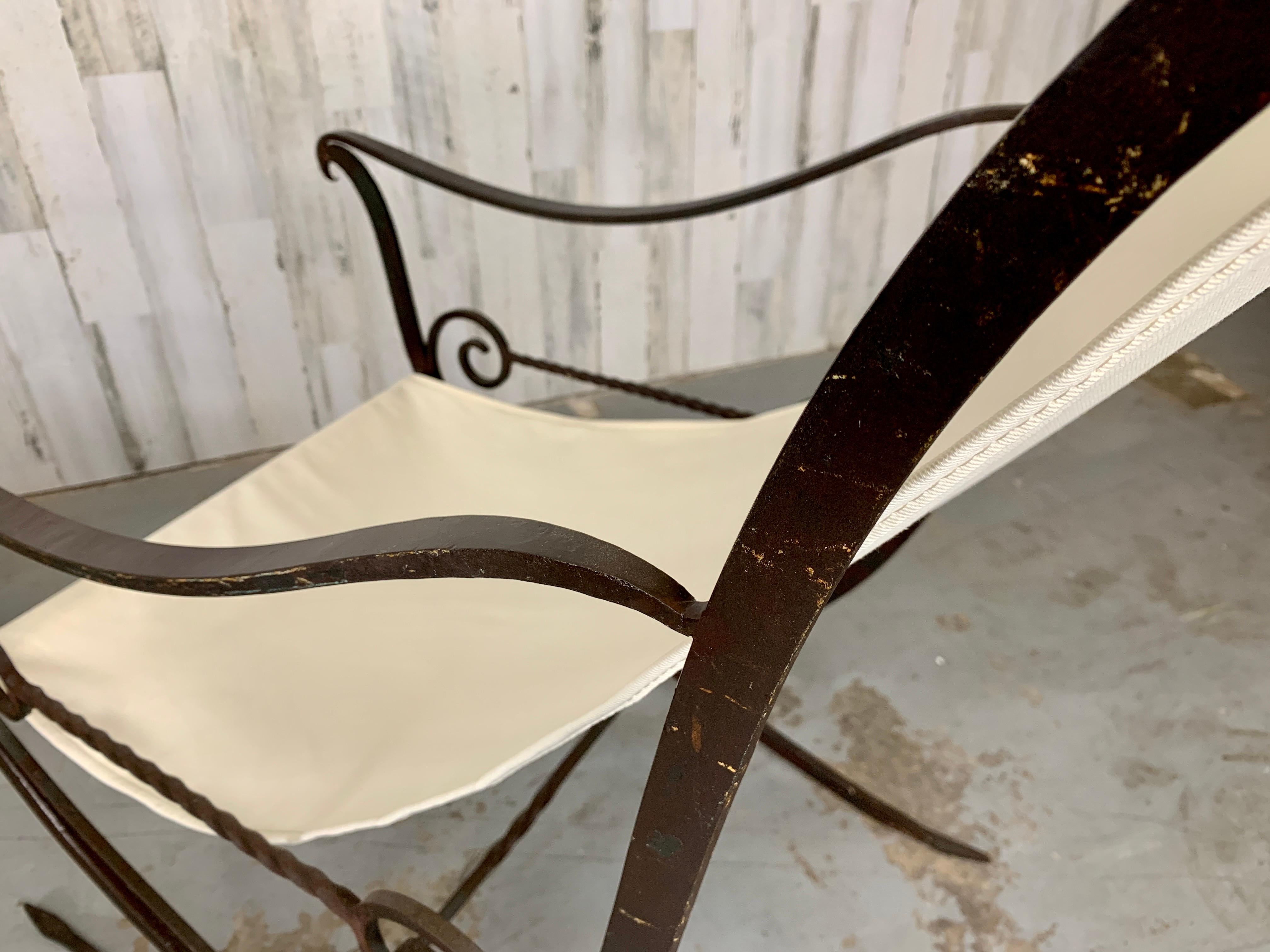 Sculpted Forged Iron Sling Chairs, 1940's For Sale 11