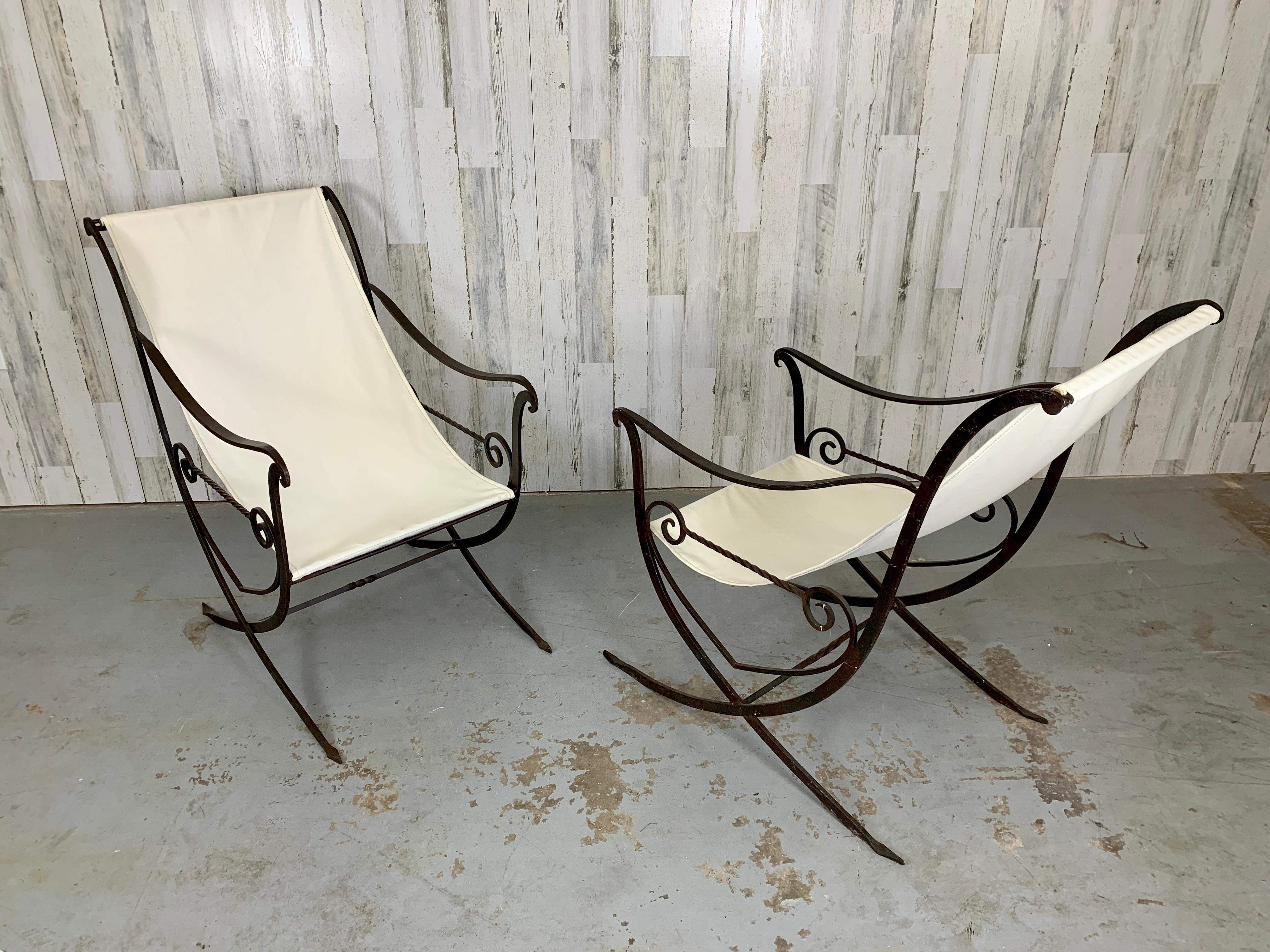 Sculpted Forged Iron Sling Chairs, 1940's For Sale 12