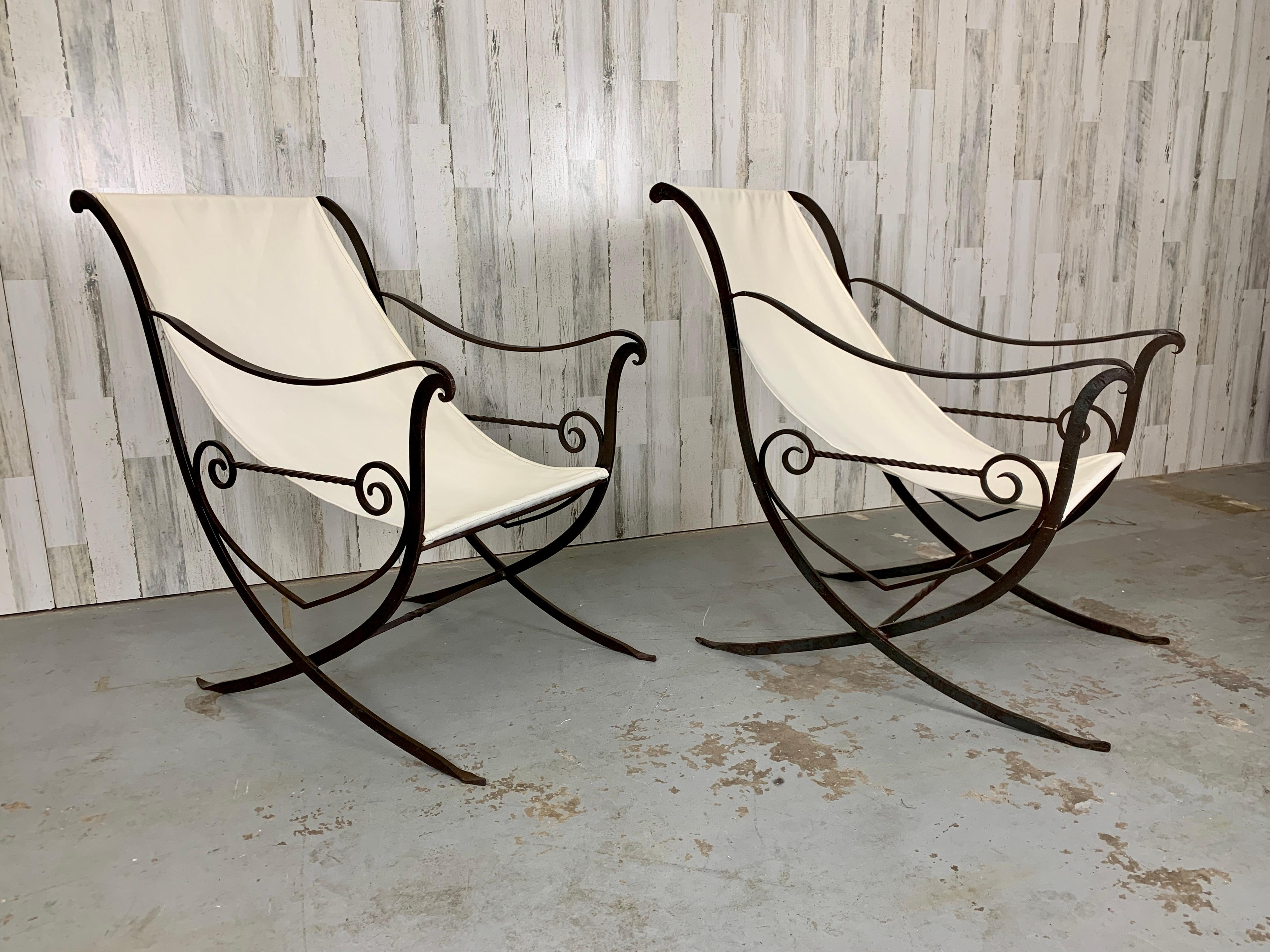 Sculpted Forged Iron Sling Chairs, 1940's In Good Condition In Denton, TX