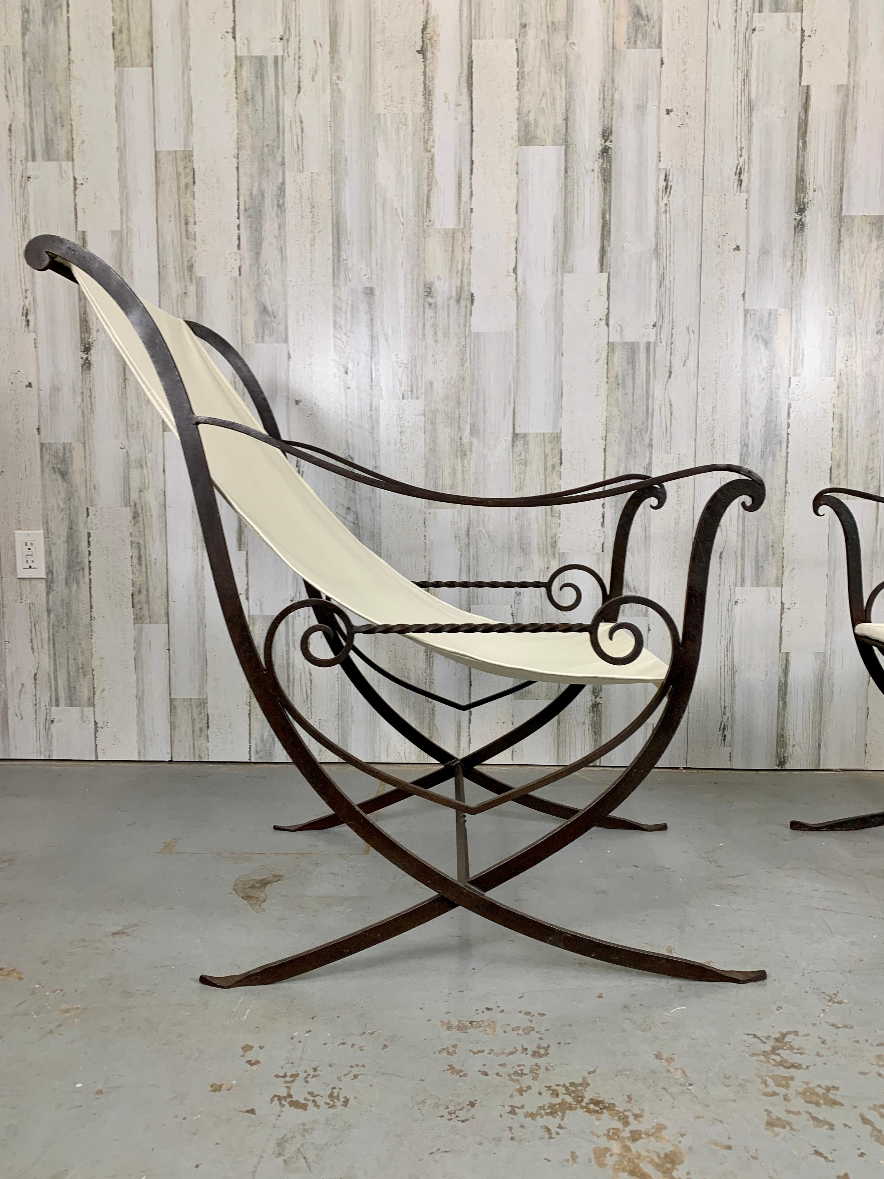 Sculpted Forged Iron Sling Chairs, 1940's 1