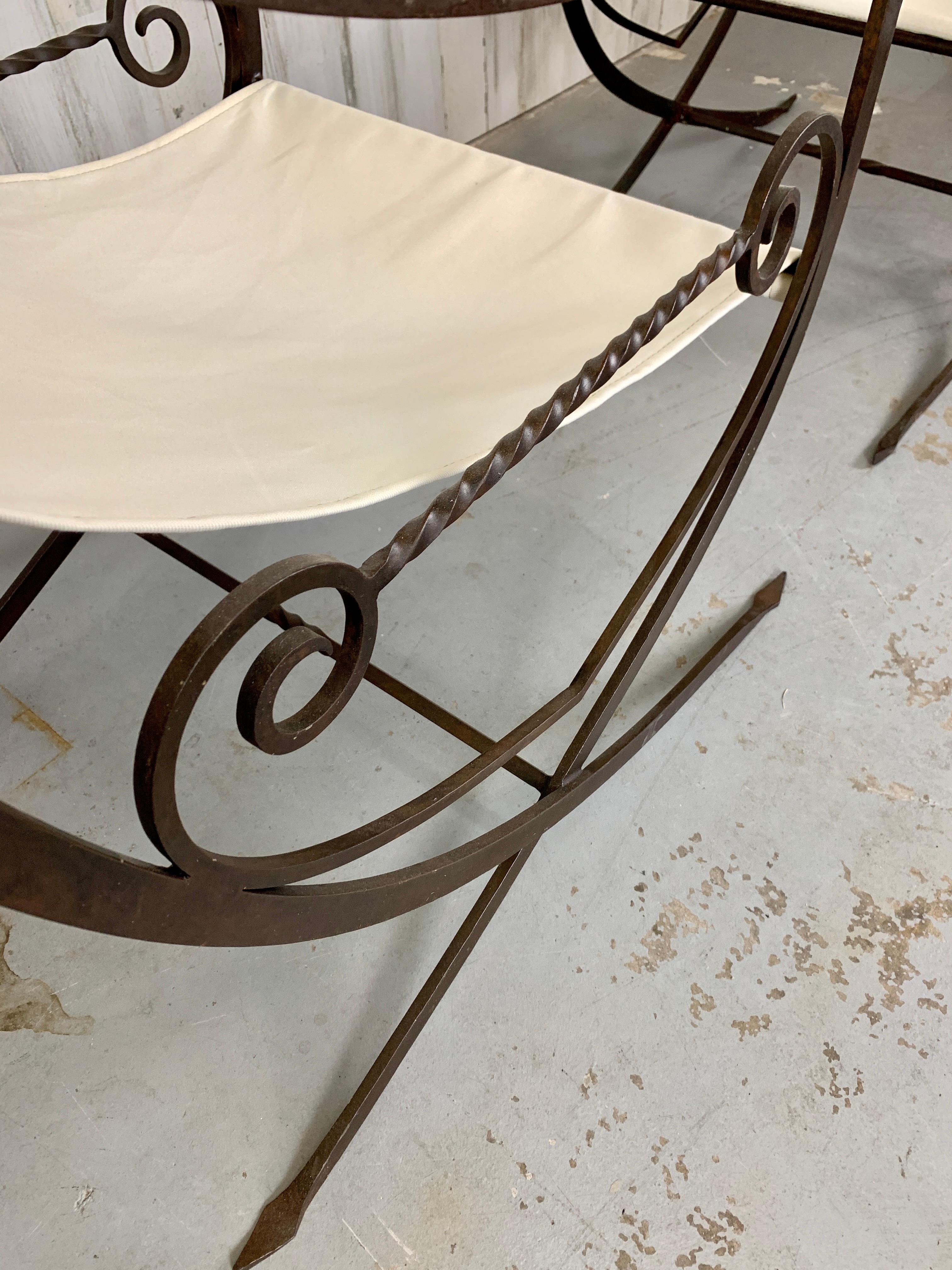 Sculpted Forged Iron Sling Chairs, 1940's For Sale 3