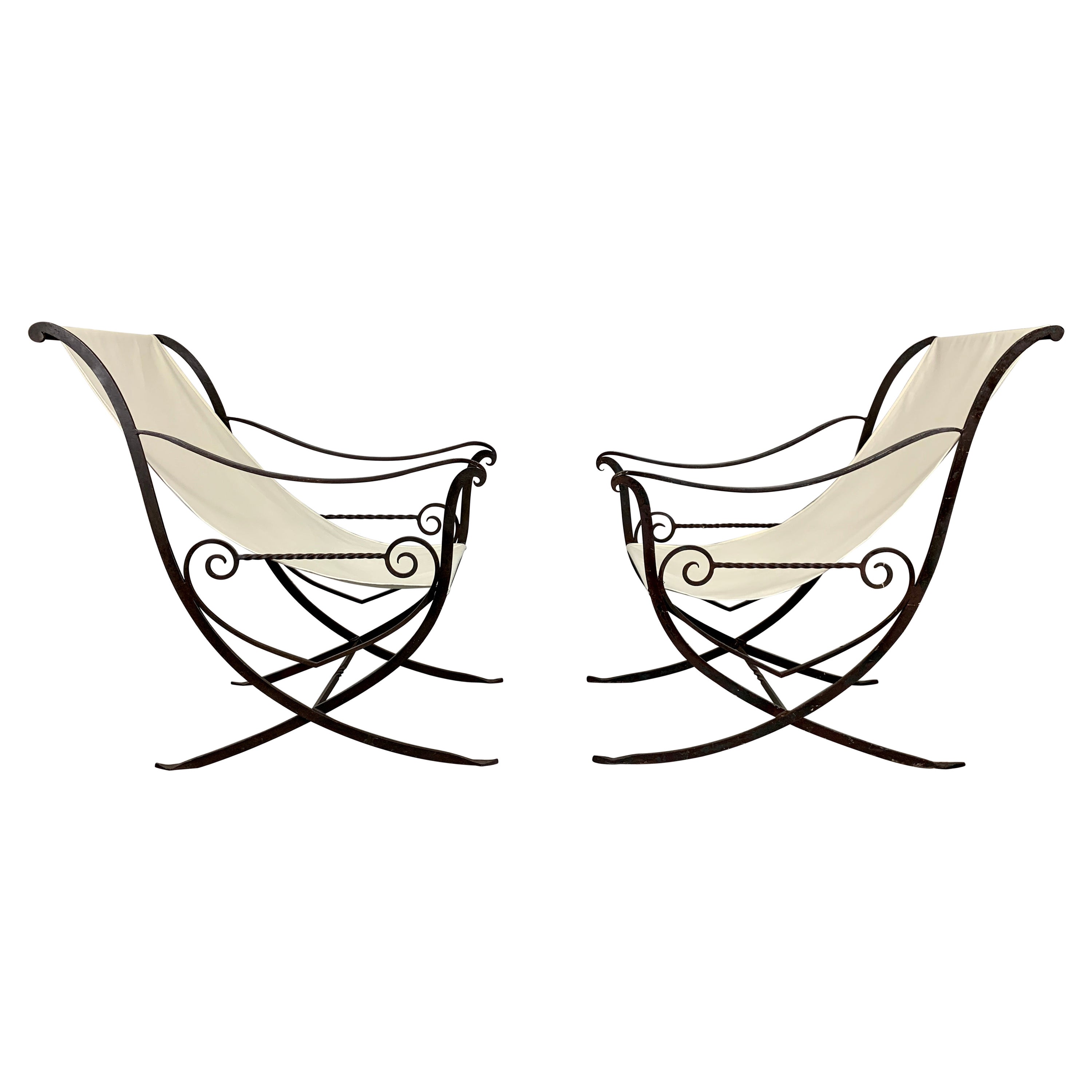 Sculpted Forged Iron Sling Chairs, 1940
s