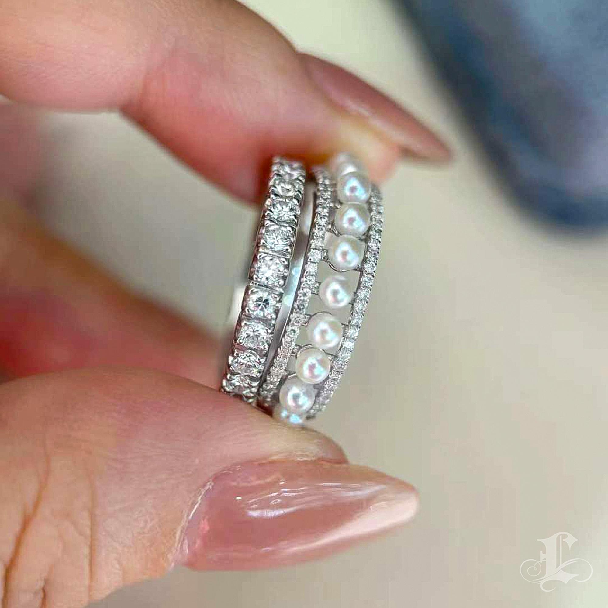 Donna Anello con perle Akoya e diamanti scolpito geometricamente】 Duo Aurora Baby Akoya in vendita