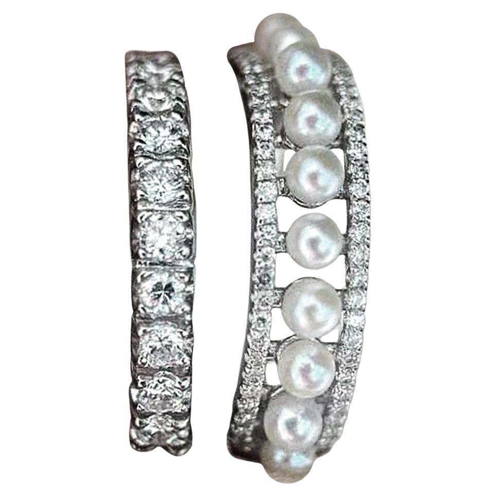 Anello con perle Akoya e diamanti scolpito geometricamente】 Duo Aurora Baby Akoya