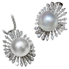 【Crown Radiance】Convertible Sunflare Halo Südsee Perle Diamant Ring-Anhänger