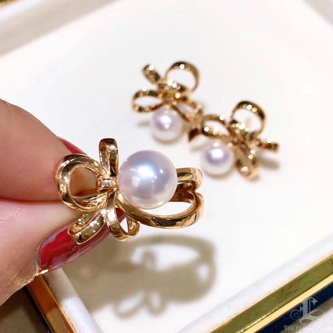 【Sculpted Geometry】 Ribbon Aurora Akoya Pearl Earrings and Ring Set For Sale 6