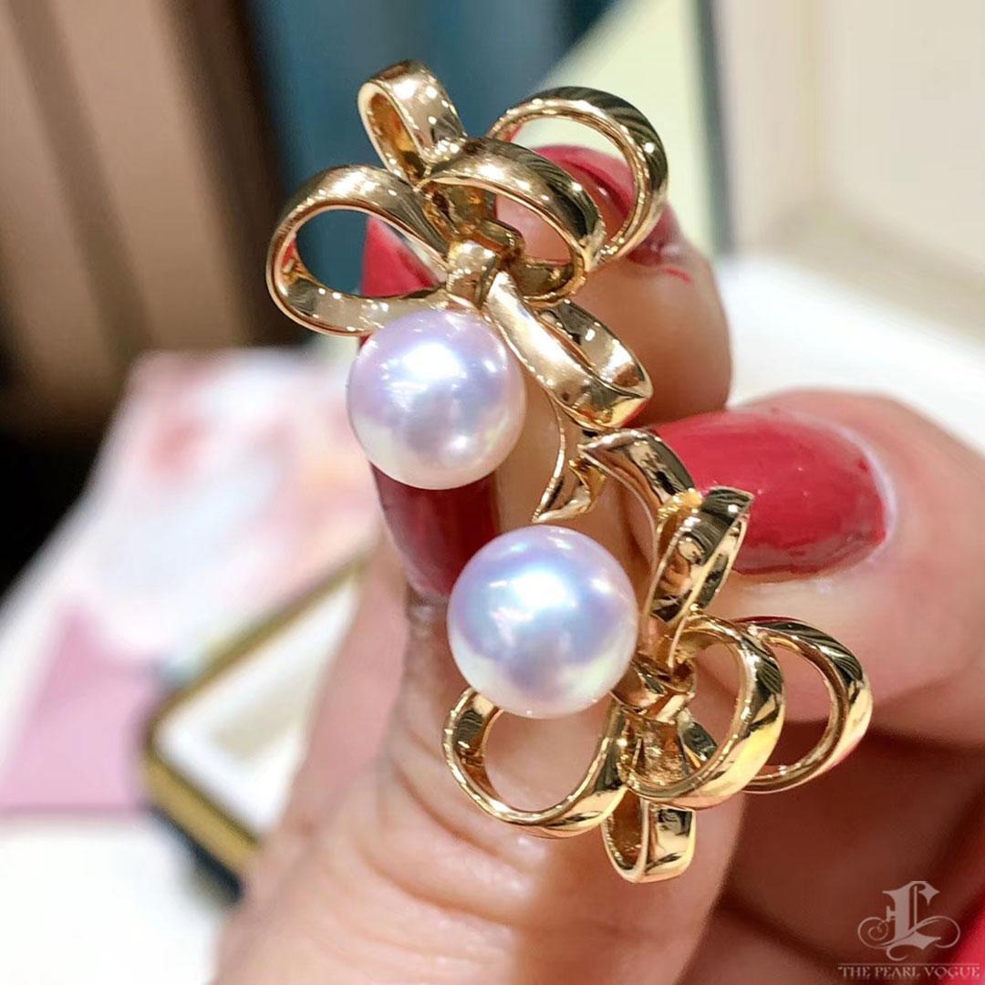 Women's 【Sculpted Geometry】 Ribbon Aurora Akoya Pearl Earrings and Ring Set For Sale