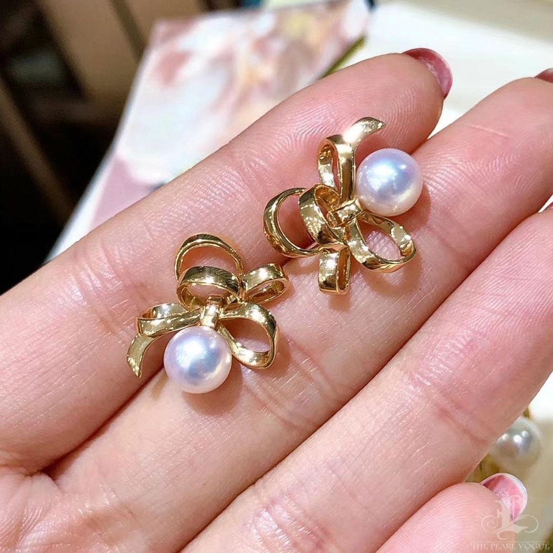 【Sculpted Geometry】 Ribbon Aurora Akoya Pearl Earrings and Ring Set For Sale 1
