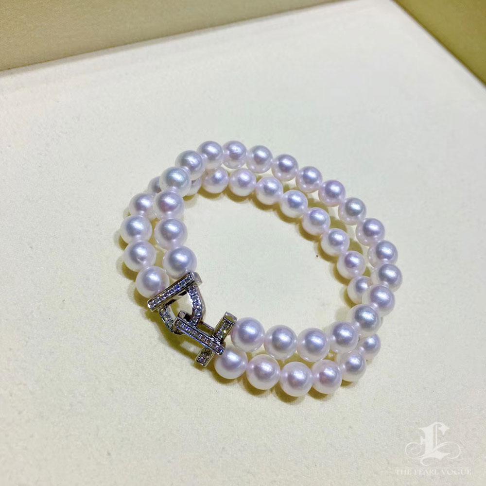 【Sculpted Geometry】Akoya Perle Doppelstrang Diamant-Armband im Angebot 1