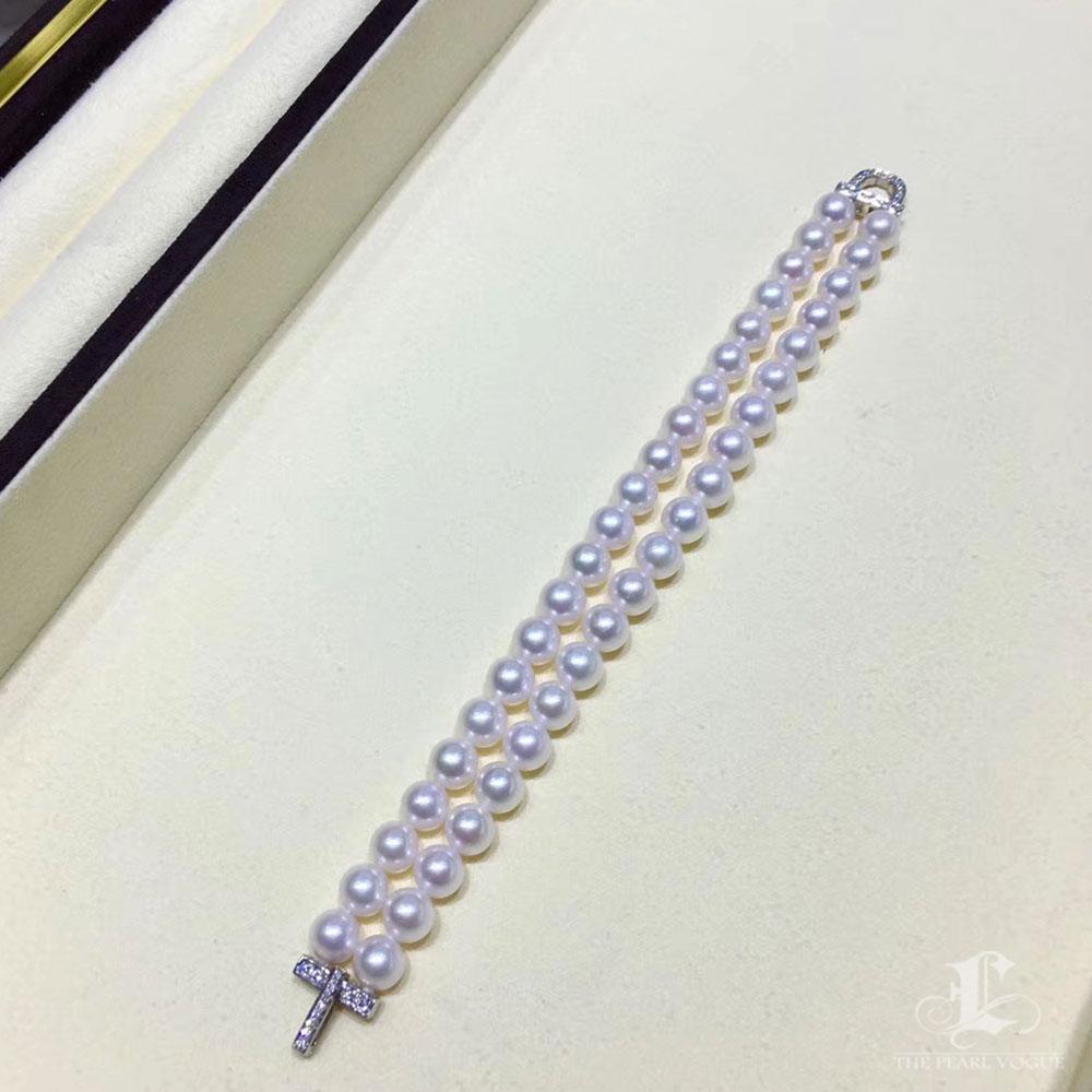 【Sculpted Geometry】Akoya Perle Doppelstrang Diamant-Armband im Angebot 3