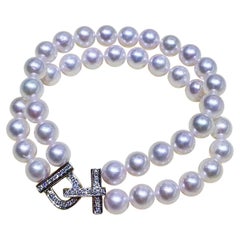 【Sculpted Geometry】Akoya Pearl Double Strand Diamond Bracelet