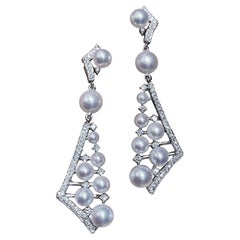 【Sculpted Geometry】Architectural Akoya Pearl 18K Gold Diamond Geometric Earrings