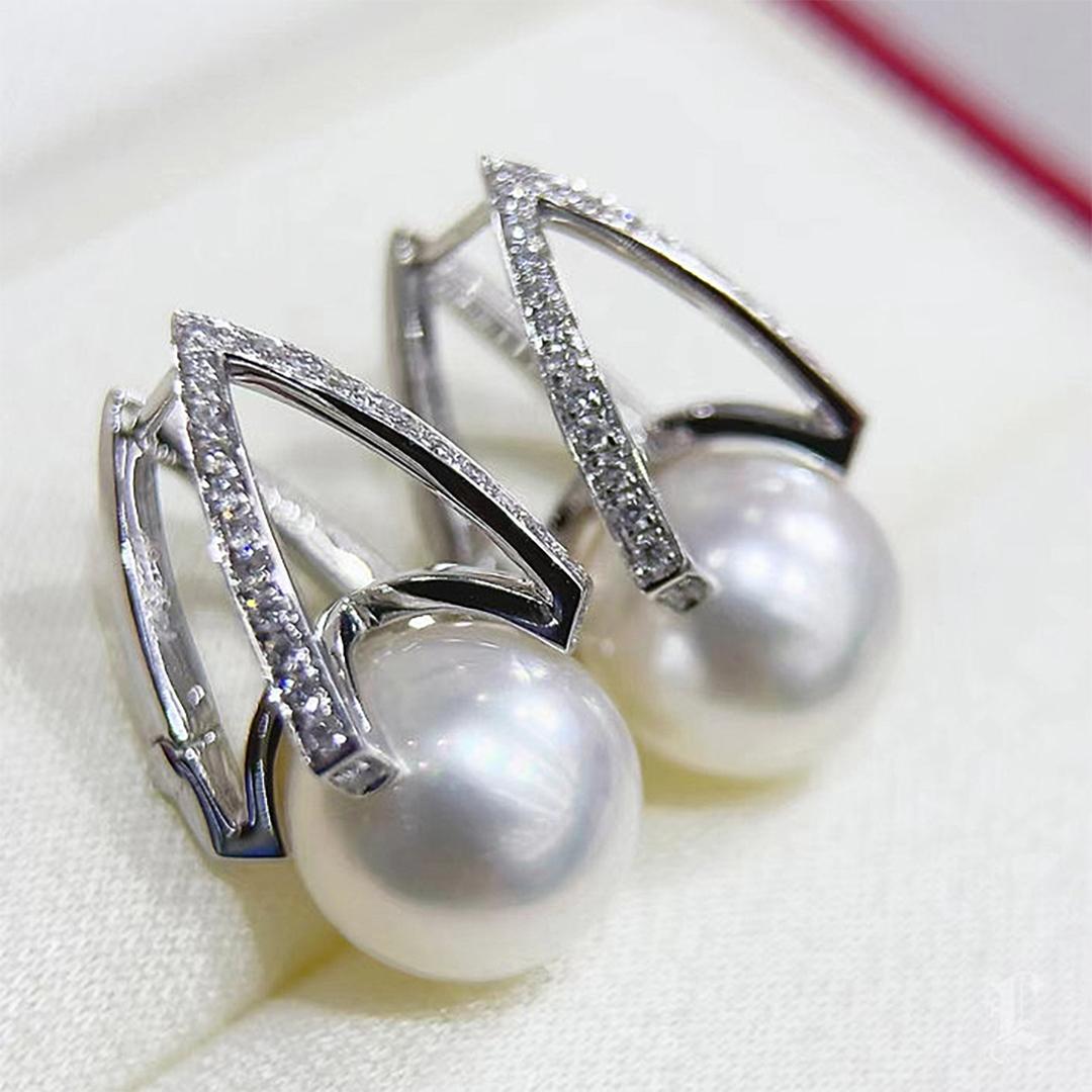 【Sculptée Géométrie】Architecturale Perle des mers du Sud et diamant Ensemble 3 pièces Pour femmes en vente
