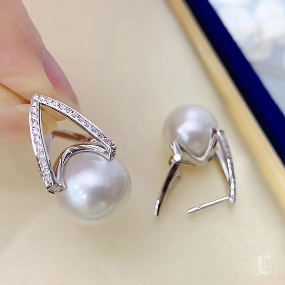 【Sculptée Géométrie】Architecturale Perle des mers du Sud et diamant Ensemble 3 pièces en vente 4