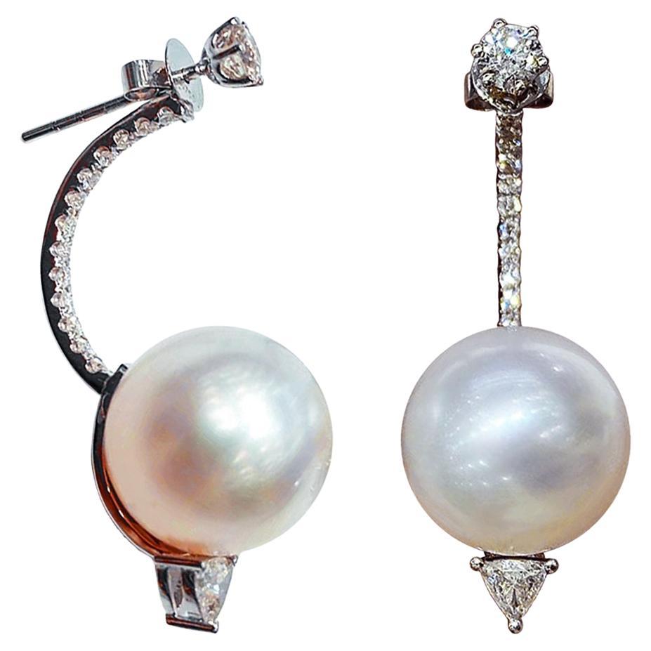 【Geometria scolpita】 Orecchini di perle dei mari del sud con diamanti ad arco d
aurora