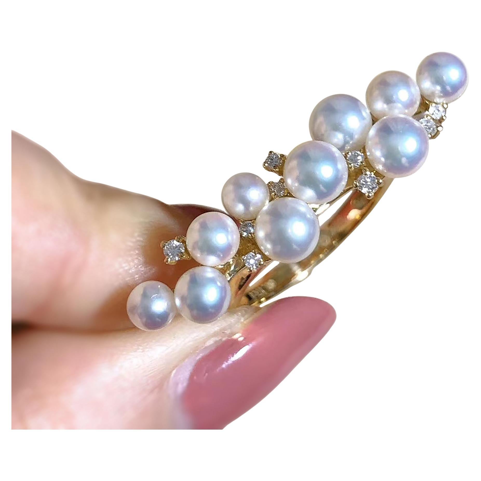 【Sculpted Geometry】Aurora Baby Akoya Pearl Cascade Ring in 18K Gold
