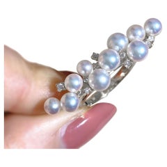 【Sculpted Geometry】Aurora Baby Akoya Pearl Cascade Ring in 18K White Gold