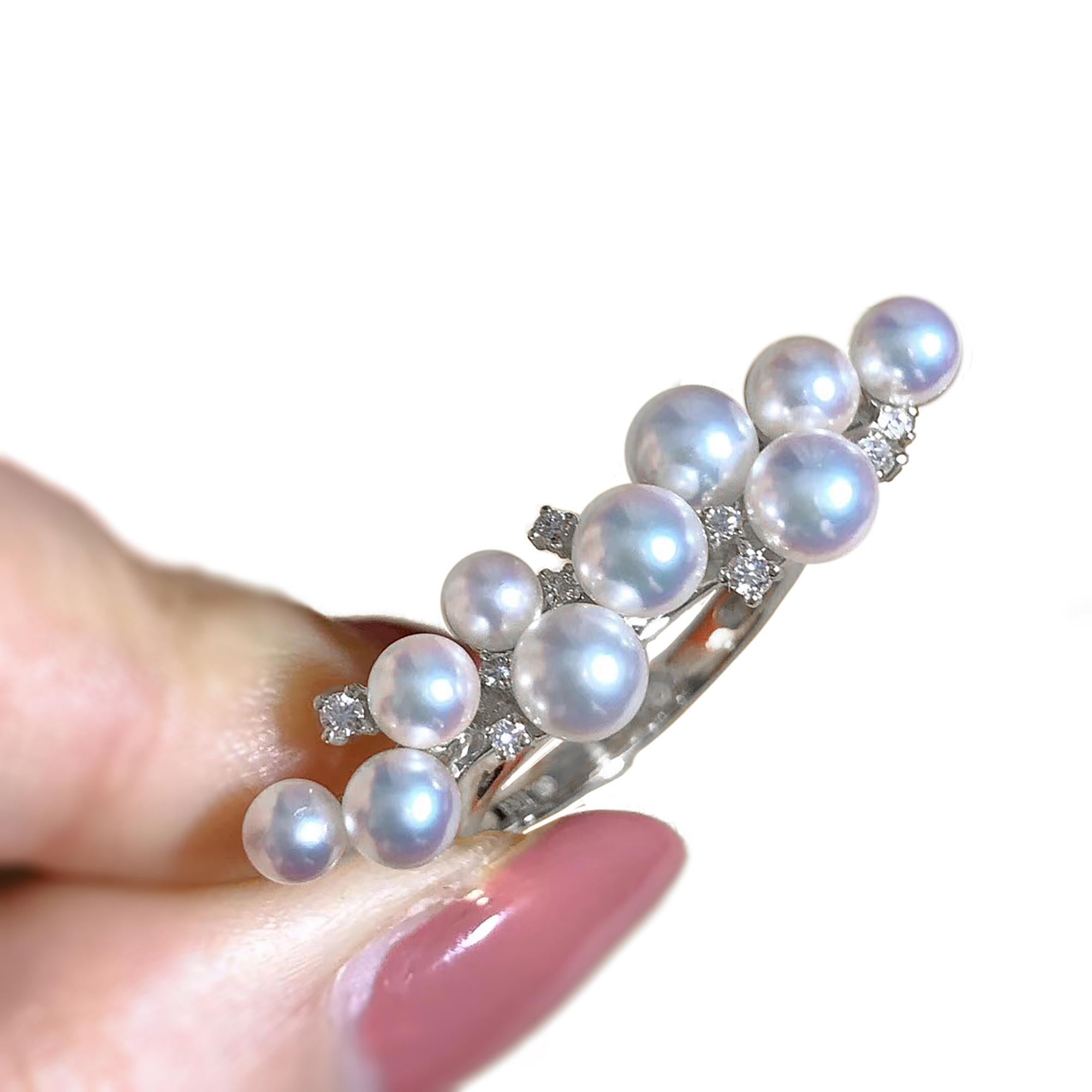【Sculpted Geometry】Aurora Baby Akoya Pearl Cascade Ring in 18K White Gold