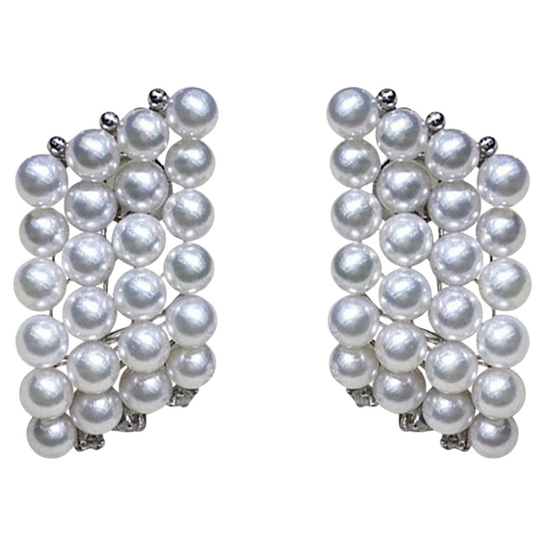 【Geometria scolpita】 Orecchini a onda con diamanti e perle Akoya del bambino Aurora