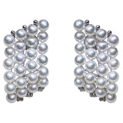 【Geometria scolpita】 Orecchini a onda con diamanti e perle Akoya del bambino Aurora