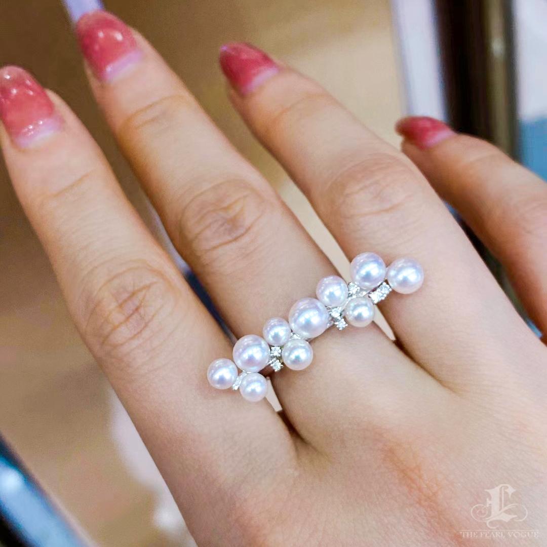 Grezzo 【Geometria scolpita】Aurora Balance Akoya Pearl & Diamond Ring in vendita