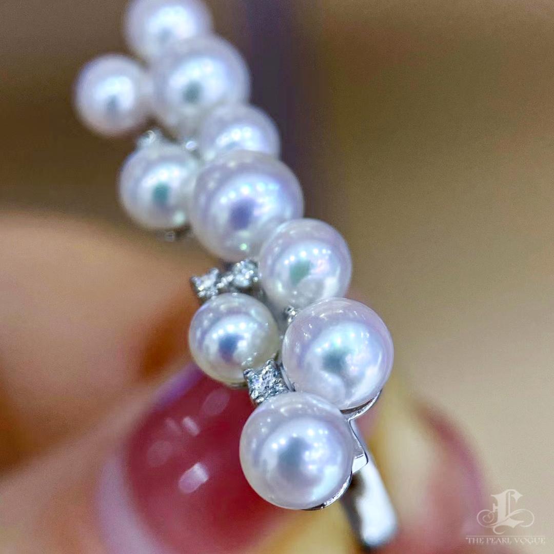 Donna 【Geometria scolpita】Aurora Balance Akoya Pearl & Diamond Ring in vendita