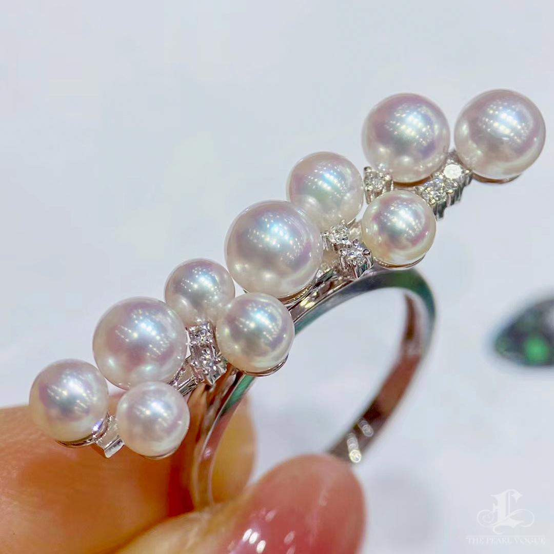 【Geometria scolpita】Aurora Balance Akoya Pearl & Diamond Ring in vendita 1