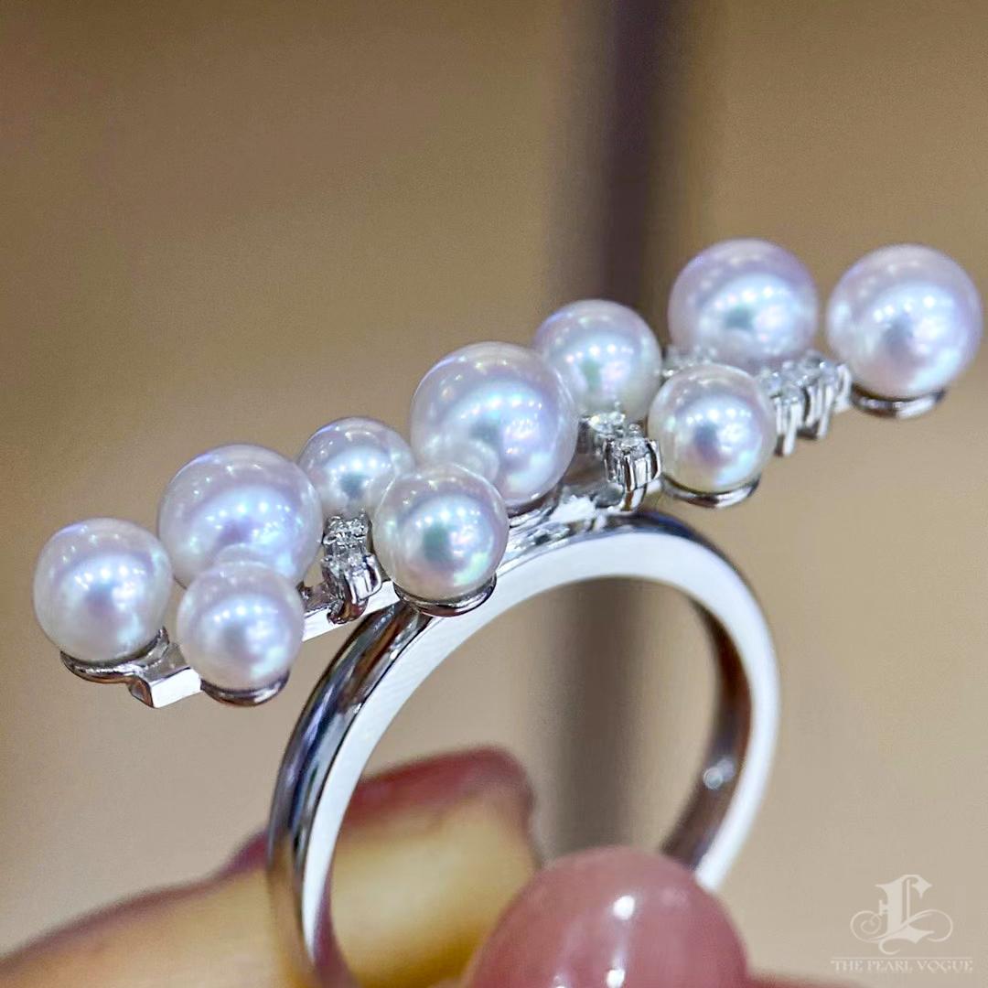 【Geometria scolpita】Aurora Balance Akoya Pearl & Diamond Ring in vendita 2