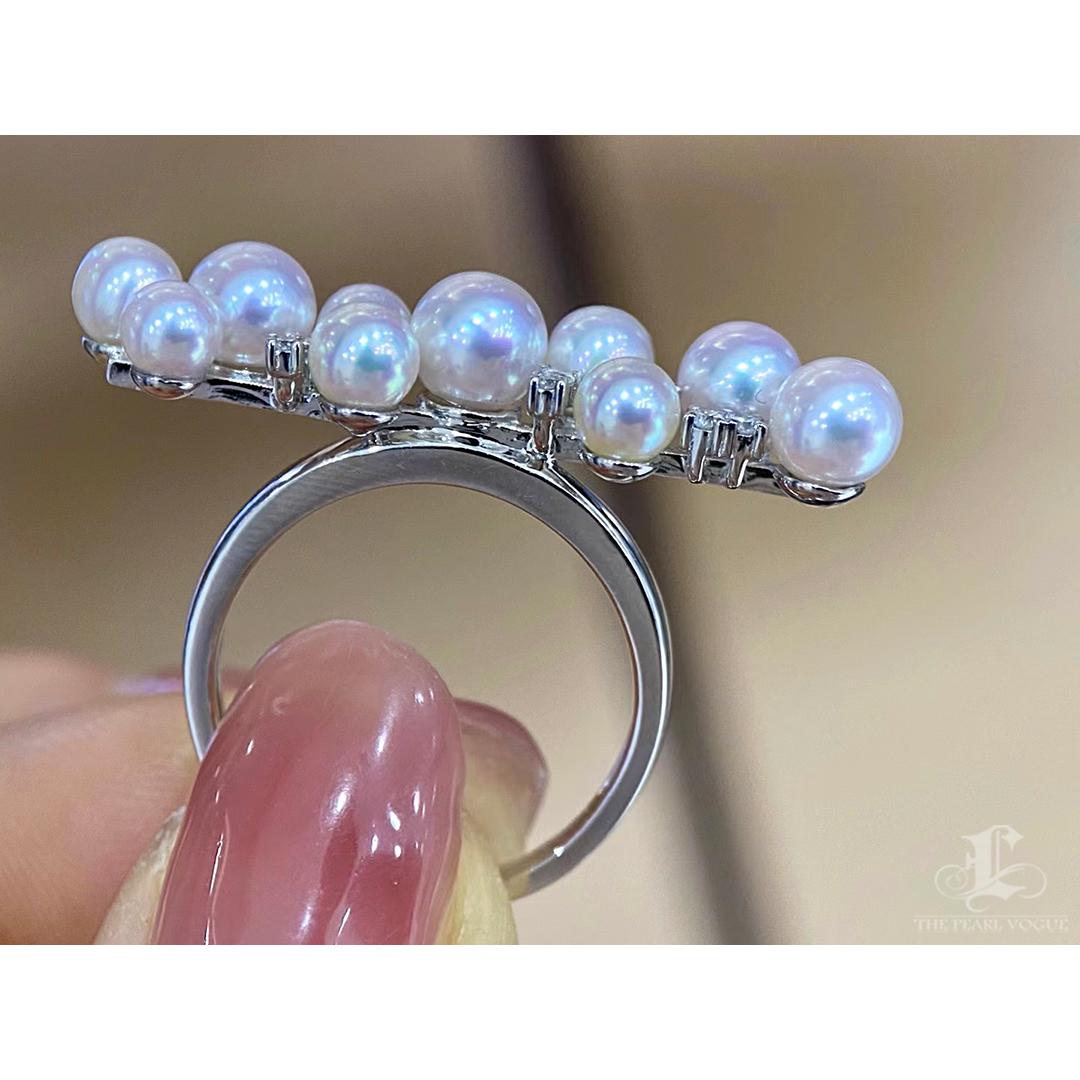 【Geometria scolpita】Aurora Balance Akoya Pearl & Diamond Ring in vendita 3