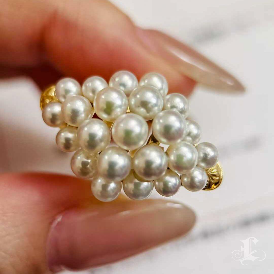 Women's 【Sculpted Geometry】Aurora Cluster Akoya Pearl 18K Gold Ring For Sale