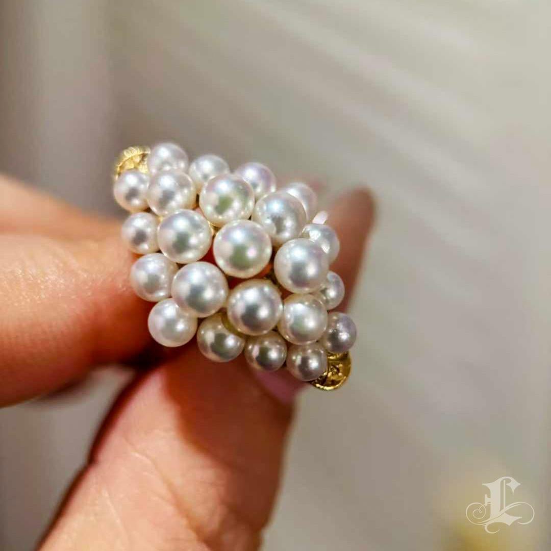 【Sculpted Geometry】Aurora Cluster Akoya Pearl 18K Gold Ring For Sale 1