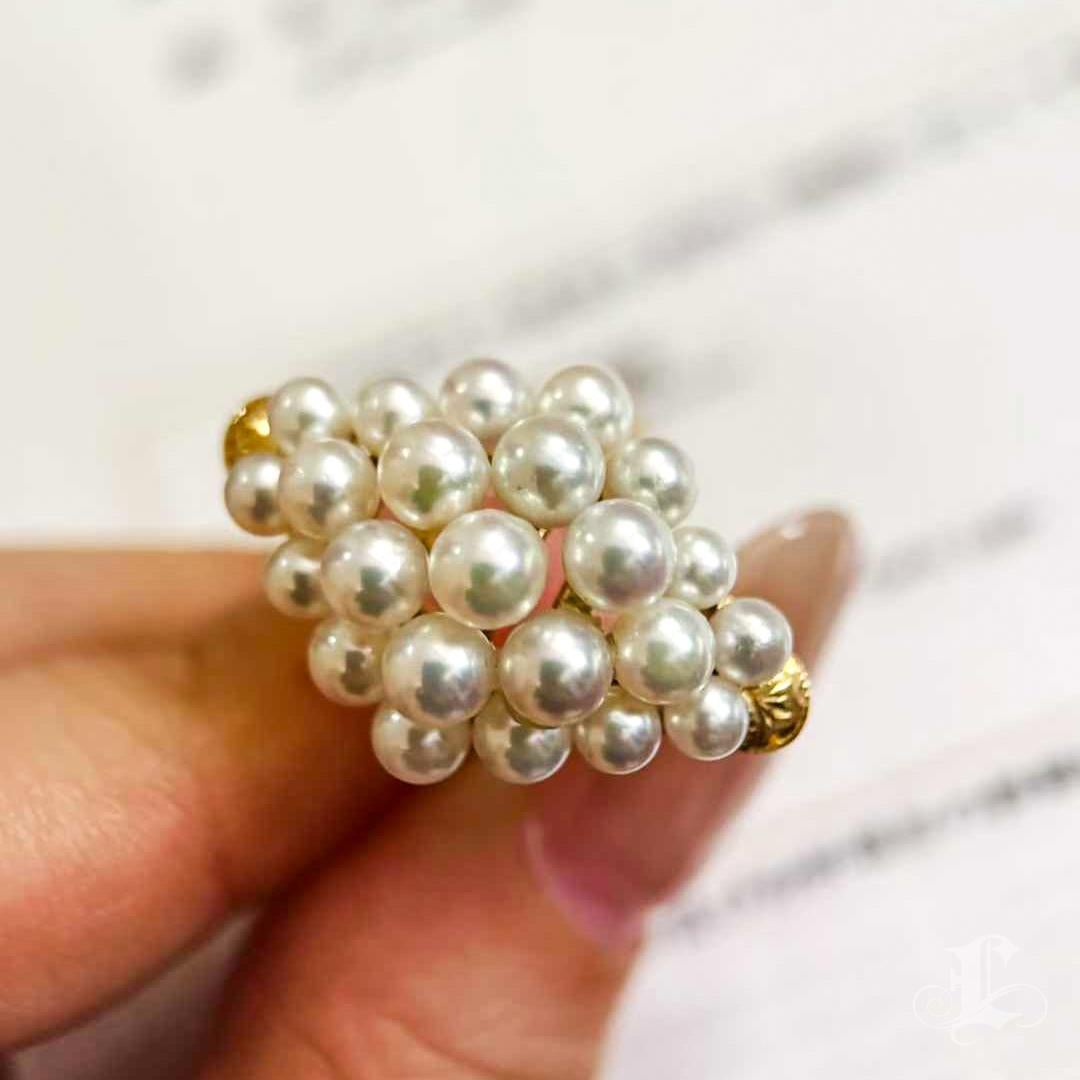 【Sculpted Geometry】Aurora Cluster Akoya Pearl 18K Gold Ring For Sale 2